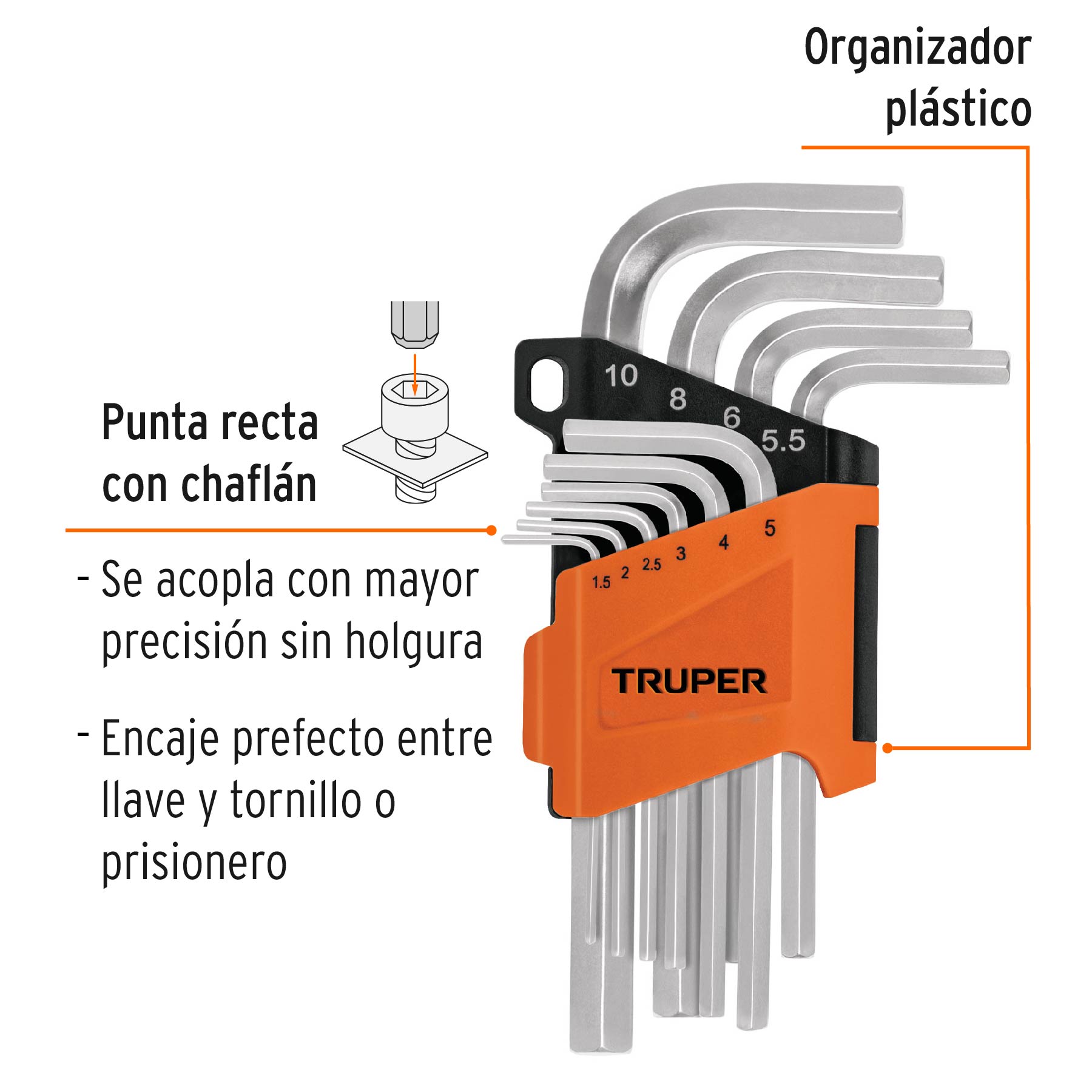 Juego de 10 llaves hexagonales mm, con organizador, TRUPER