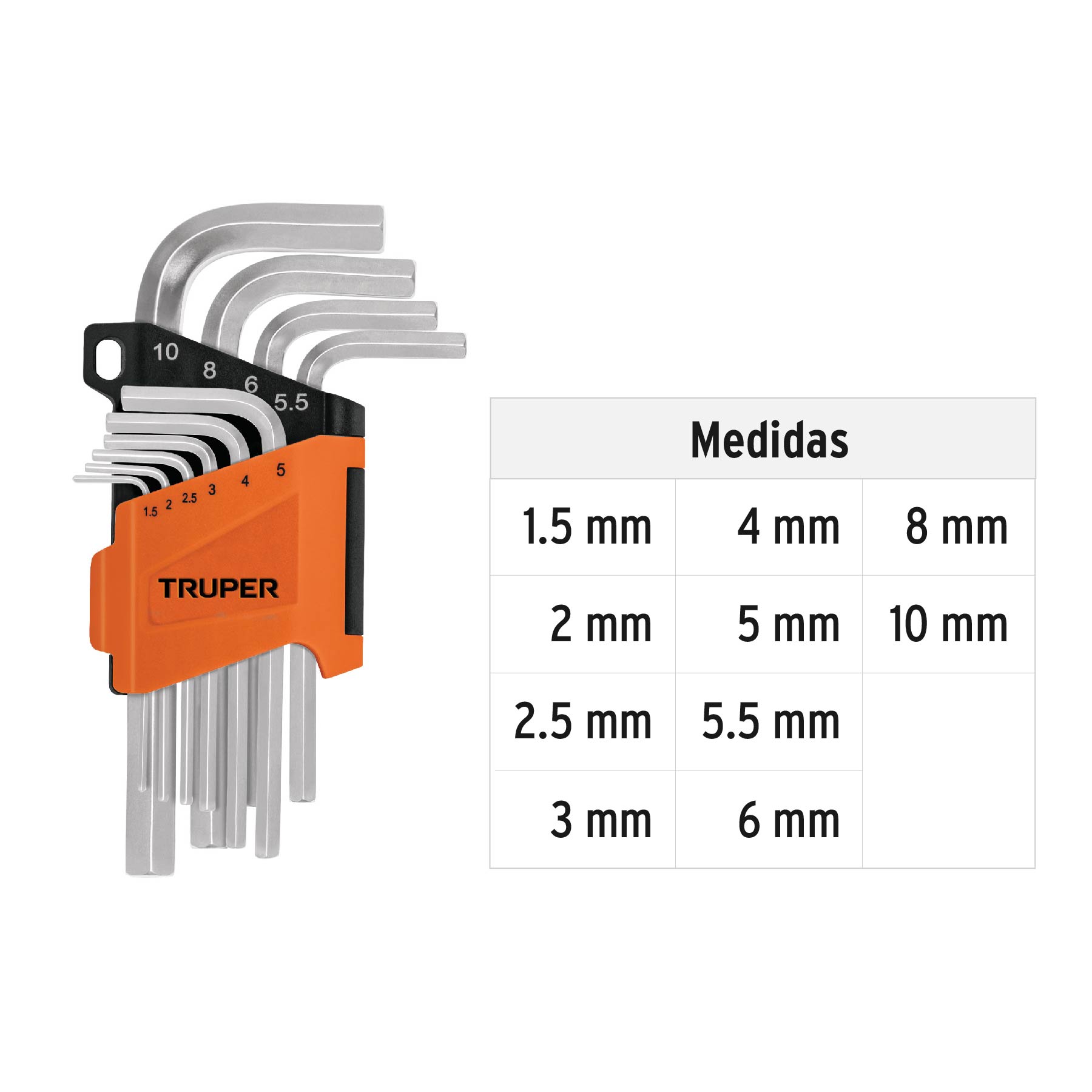 Juego de 10 llaves hexagonales mm, con organizador, TRUPER