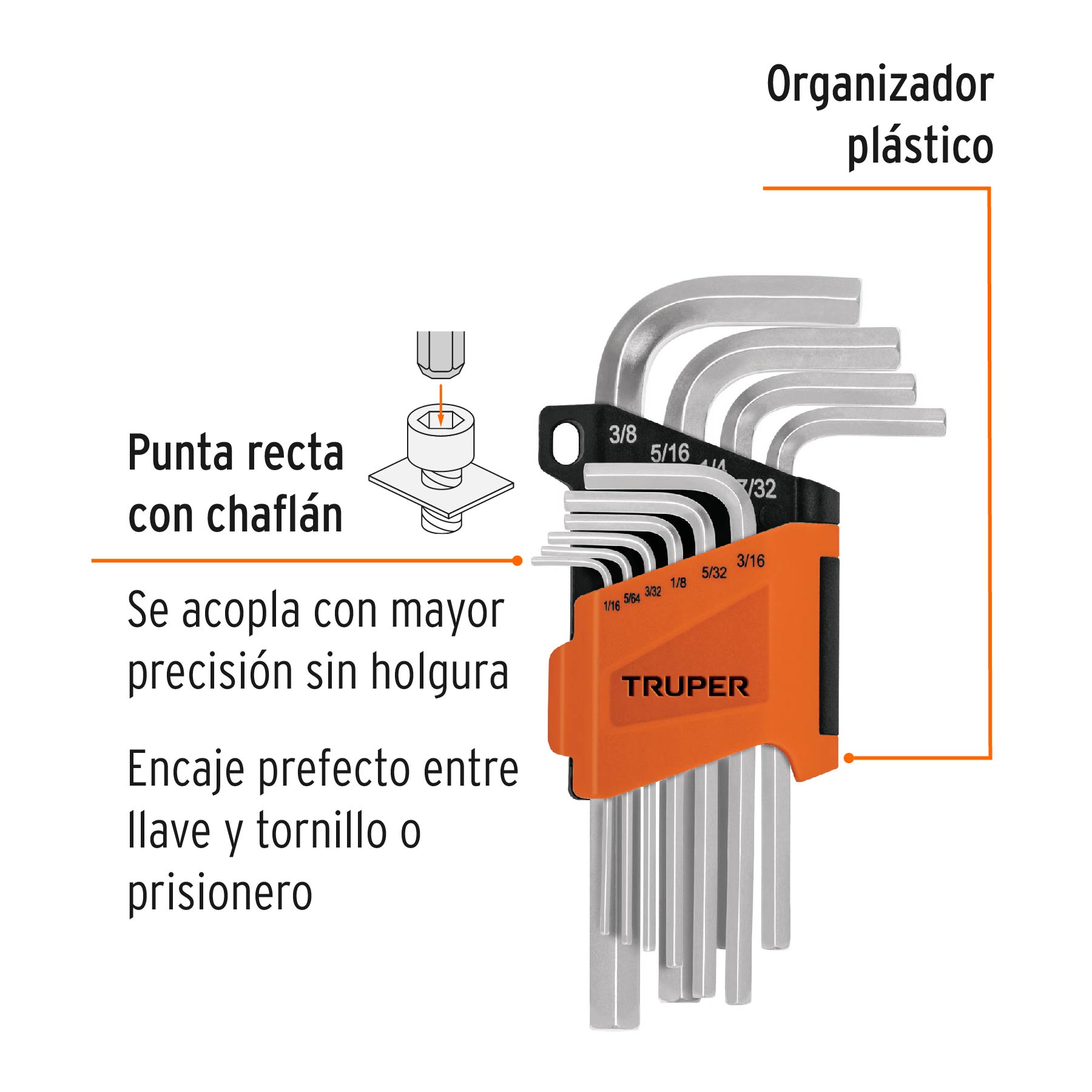 Juego de 10 llaves hexagonales std, con organizador, TRUPER