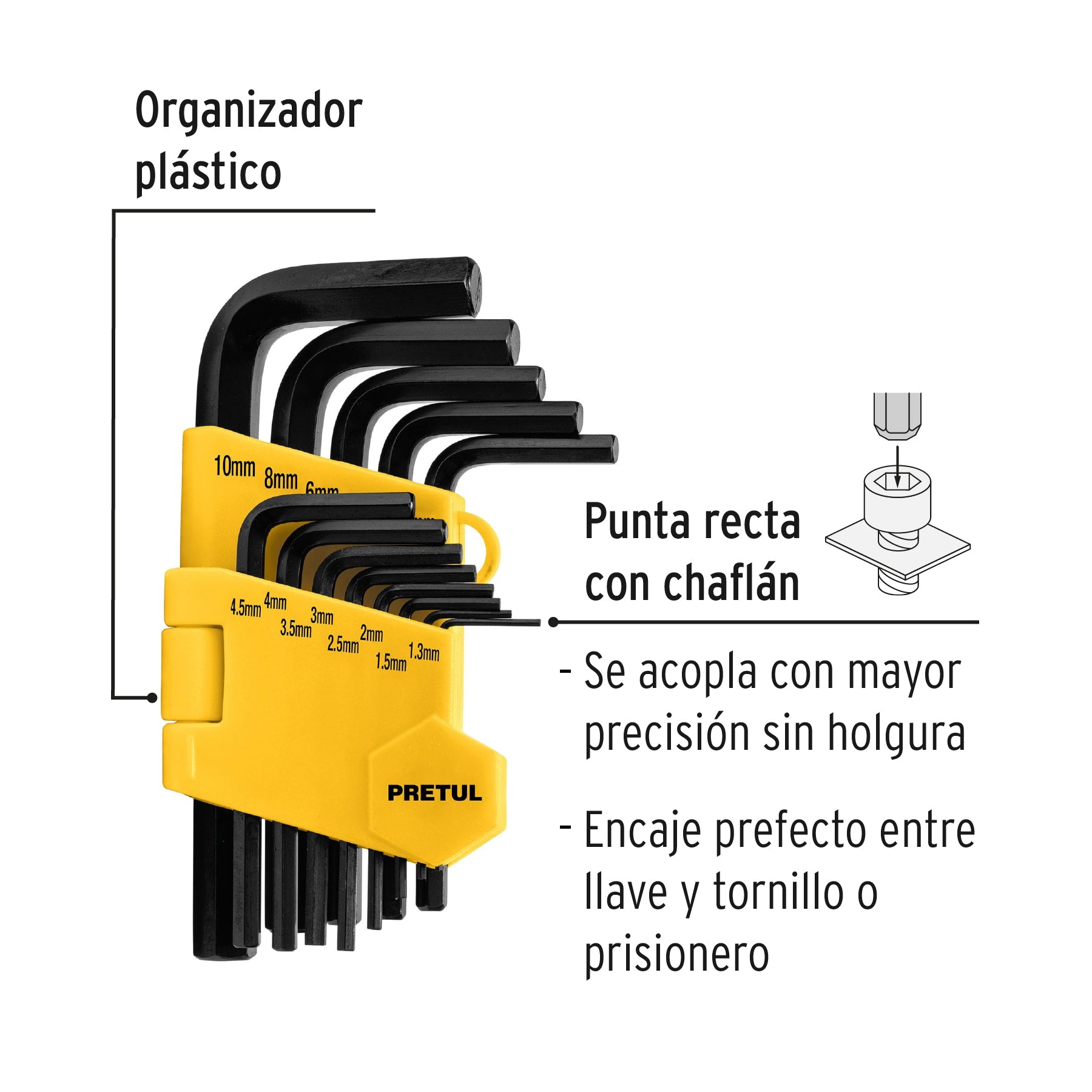 Juego de 13 llaves hexagonales mm, con organizador, PRETUL