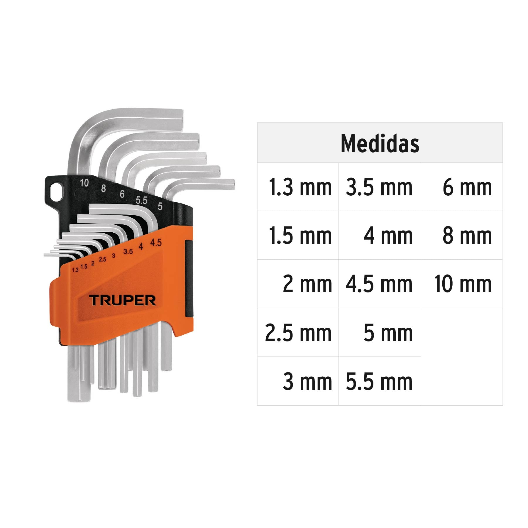 Juego de 13 llaves hexagonales mm, con organizador, TRUPER