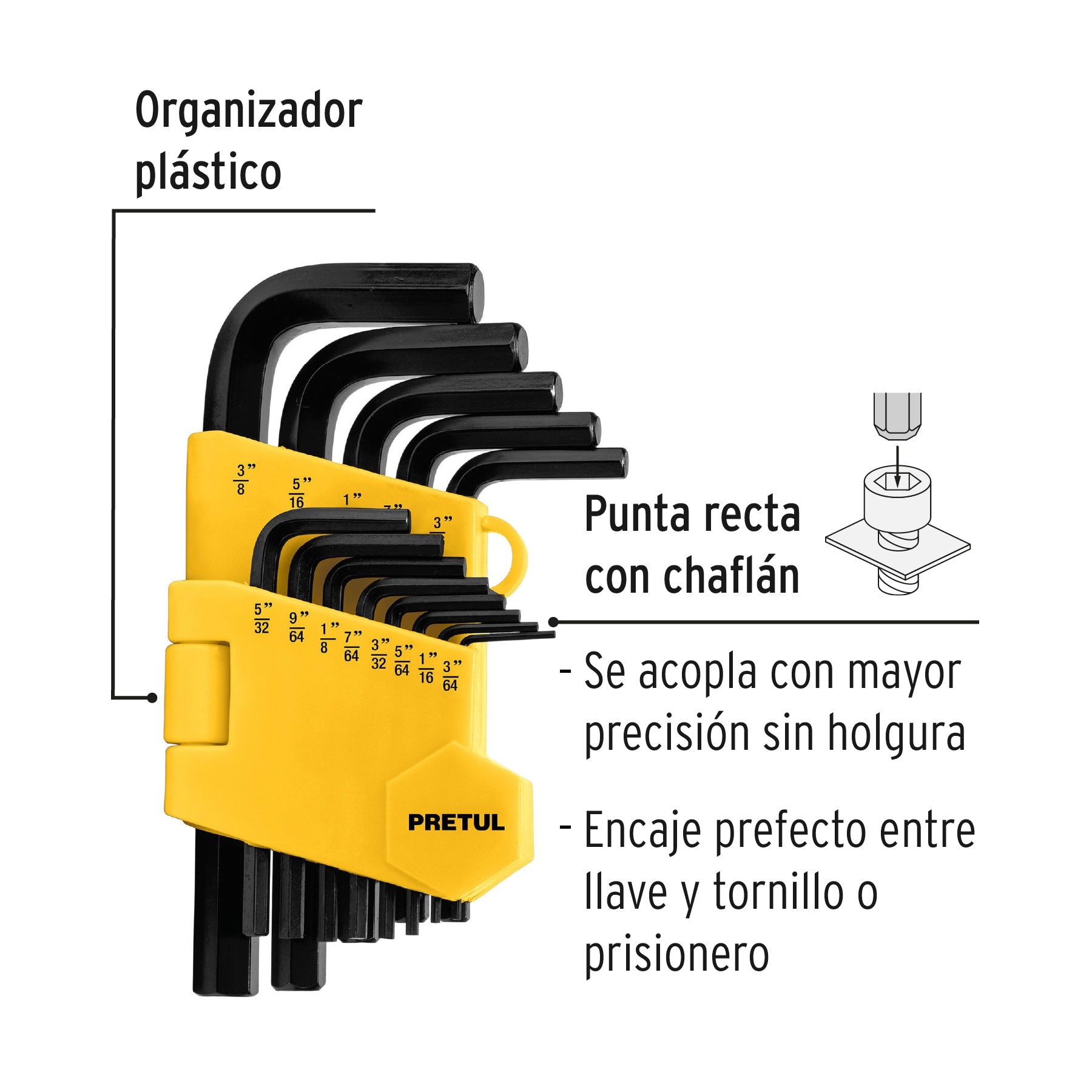 Juego de 13 llaves hexagonales std, con organizador, PRETUL