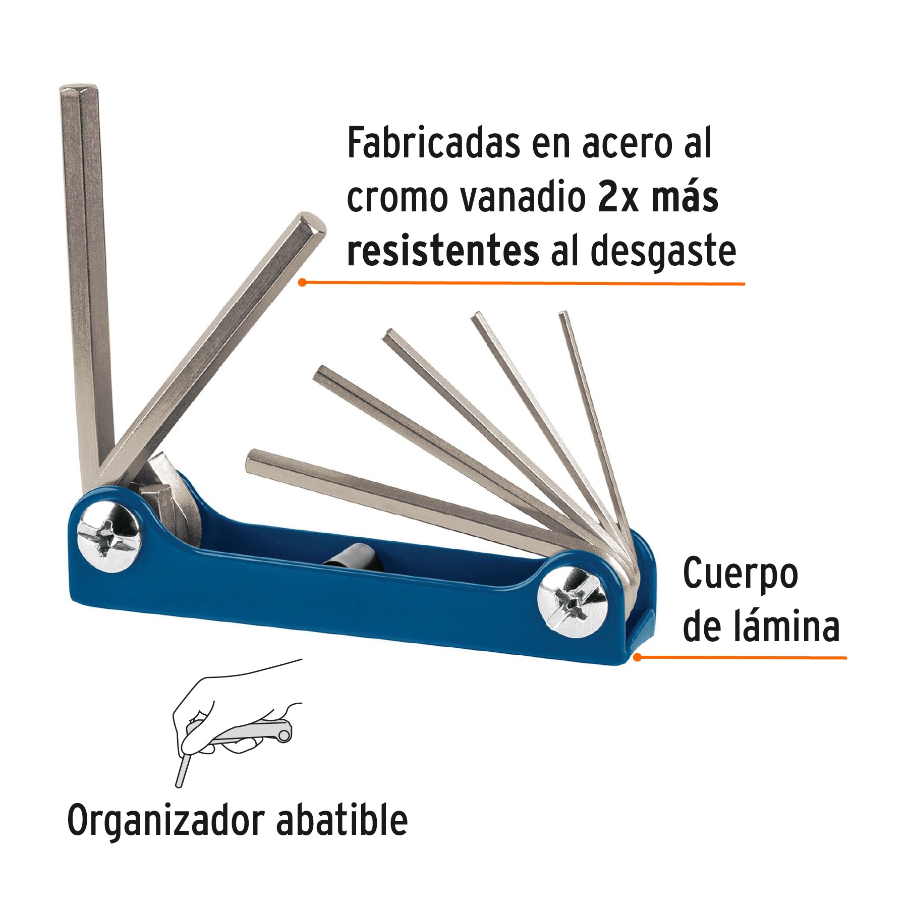 Juego de 7 llaves hexagonales mm, tipo navaja, TRUPER