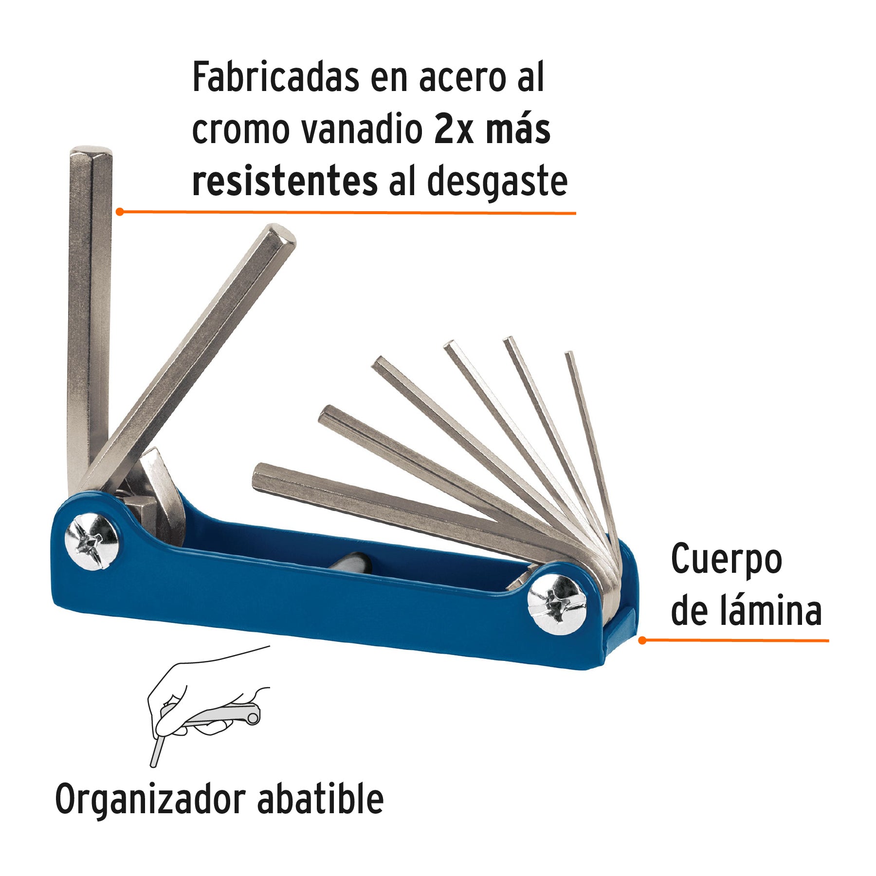 Juego de 8 llaves hexagonales mm, tipo navaja, TRUPER