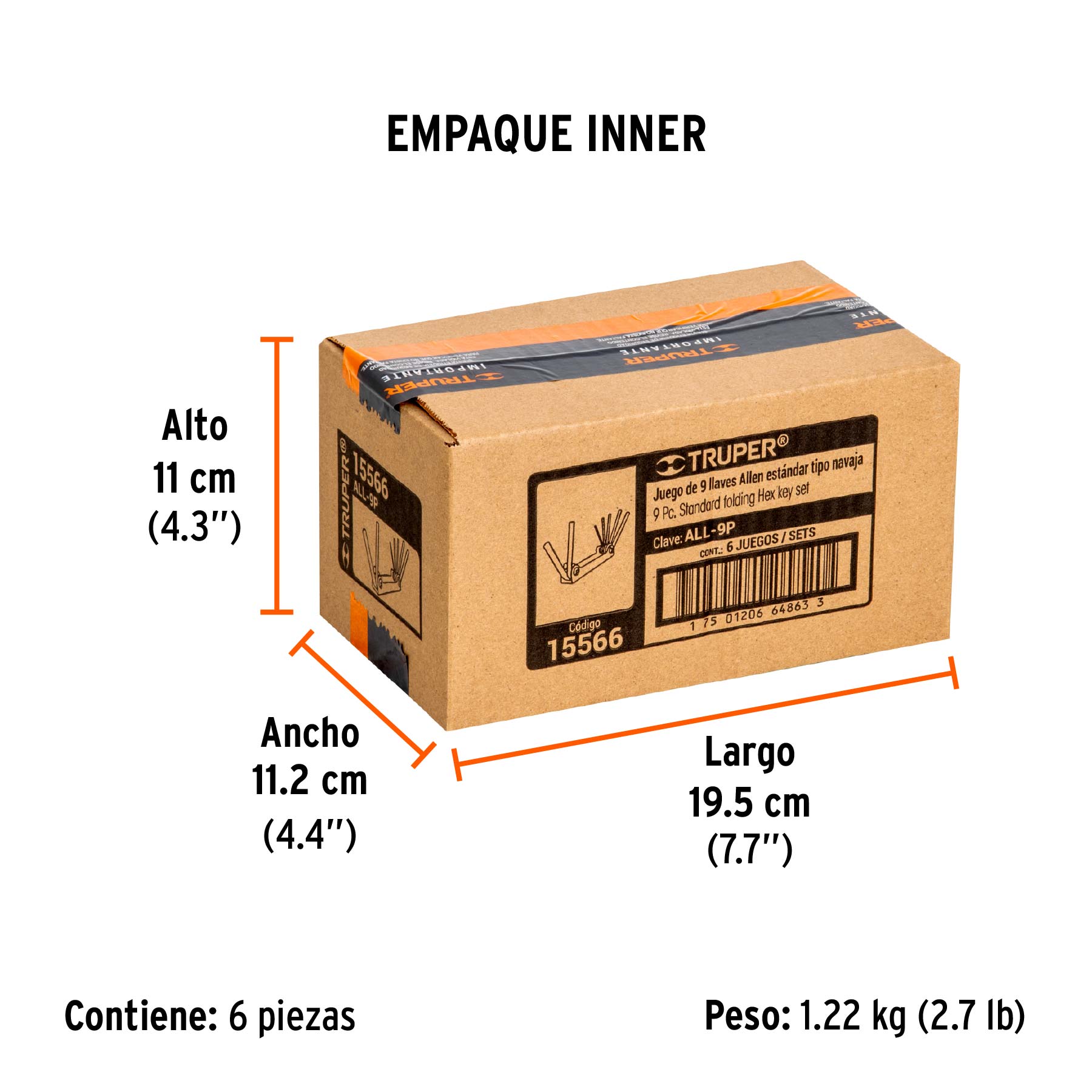 Juego de 9 llaves hexagonales std, tipo navaja, TRUPER - Empaque