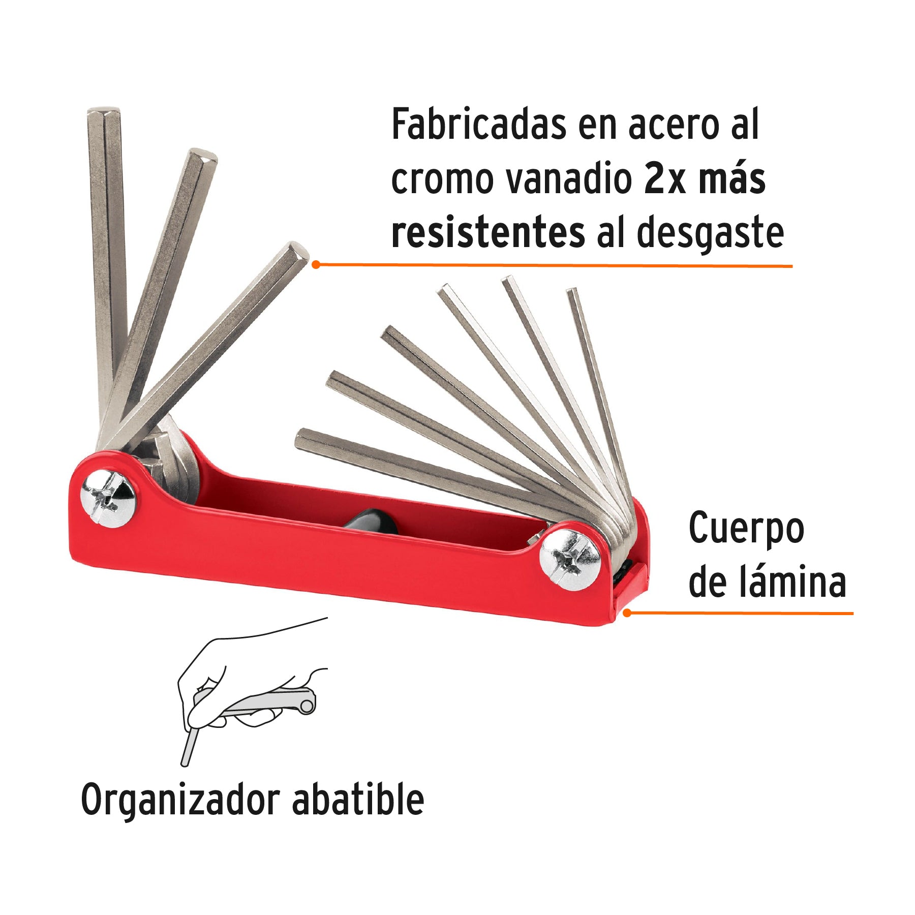Juego de 9 llaves hexagonales std, tipo navaja, TRUPER