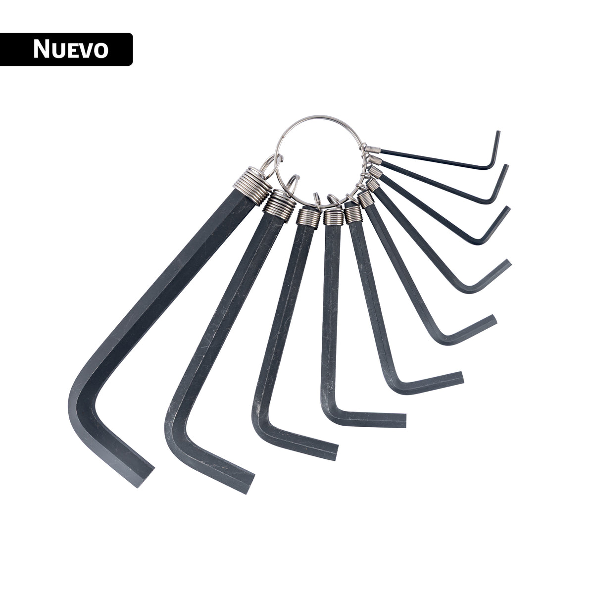 Juego de 10 llaves hexagonales estándar, tipo llavero, PRETUL