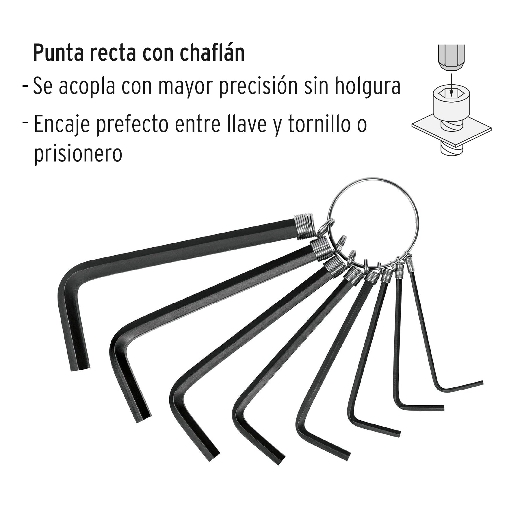 Juego de 8 llaves hexagonales mm, tipo llavero, PRETUL