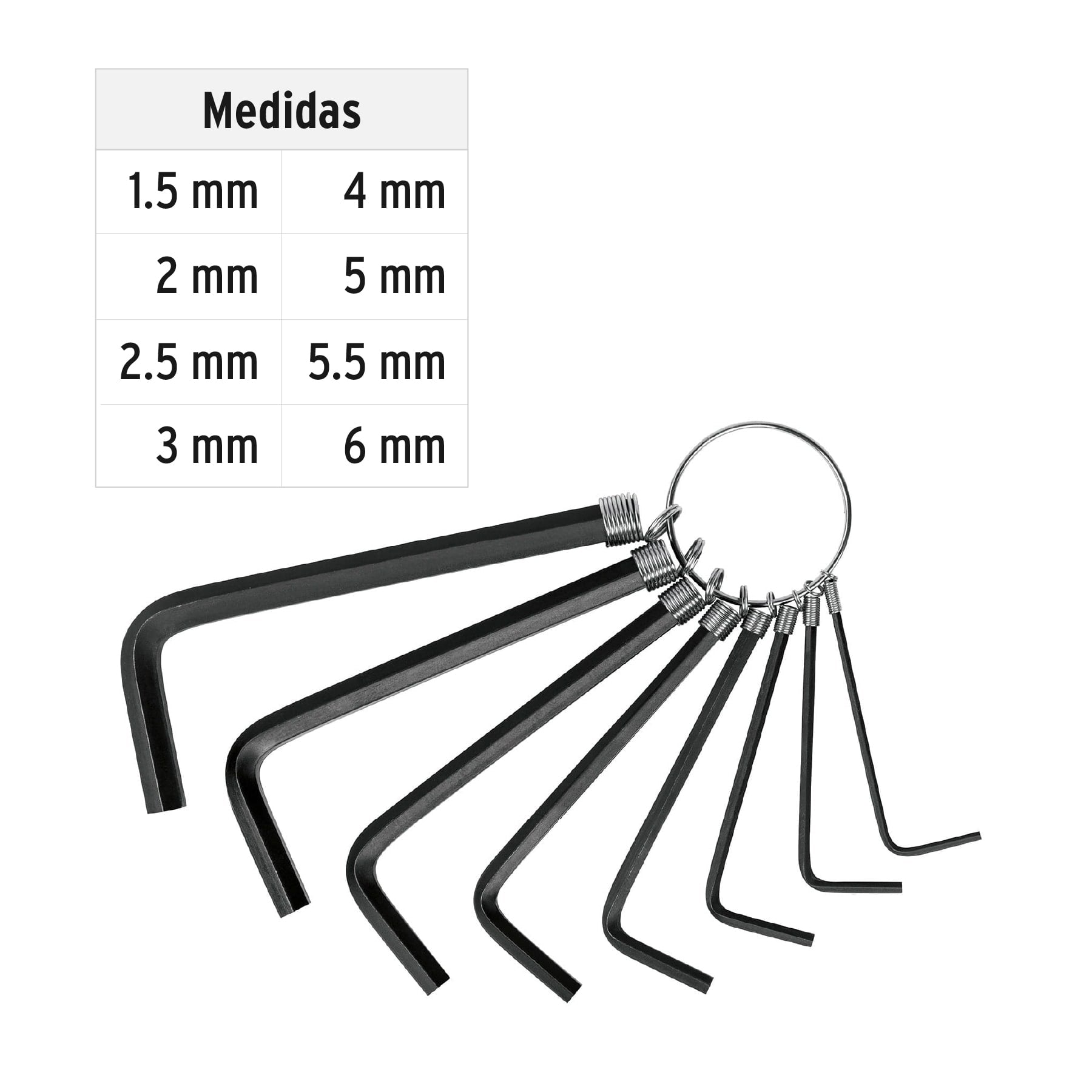 Juego de 8 llaves hexagonales mm, tipo llavero, PRETUL
