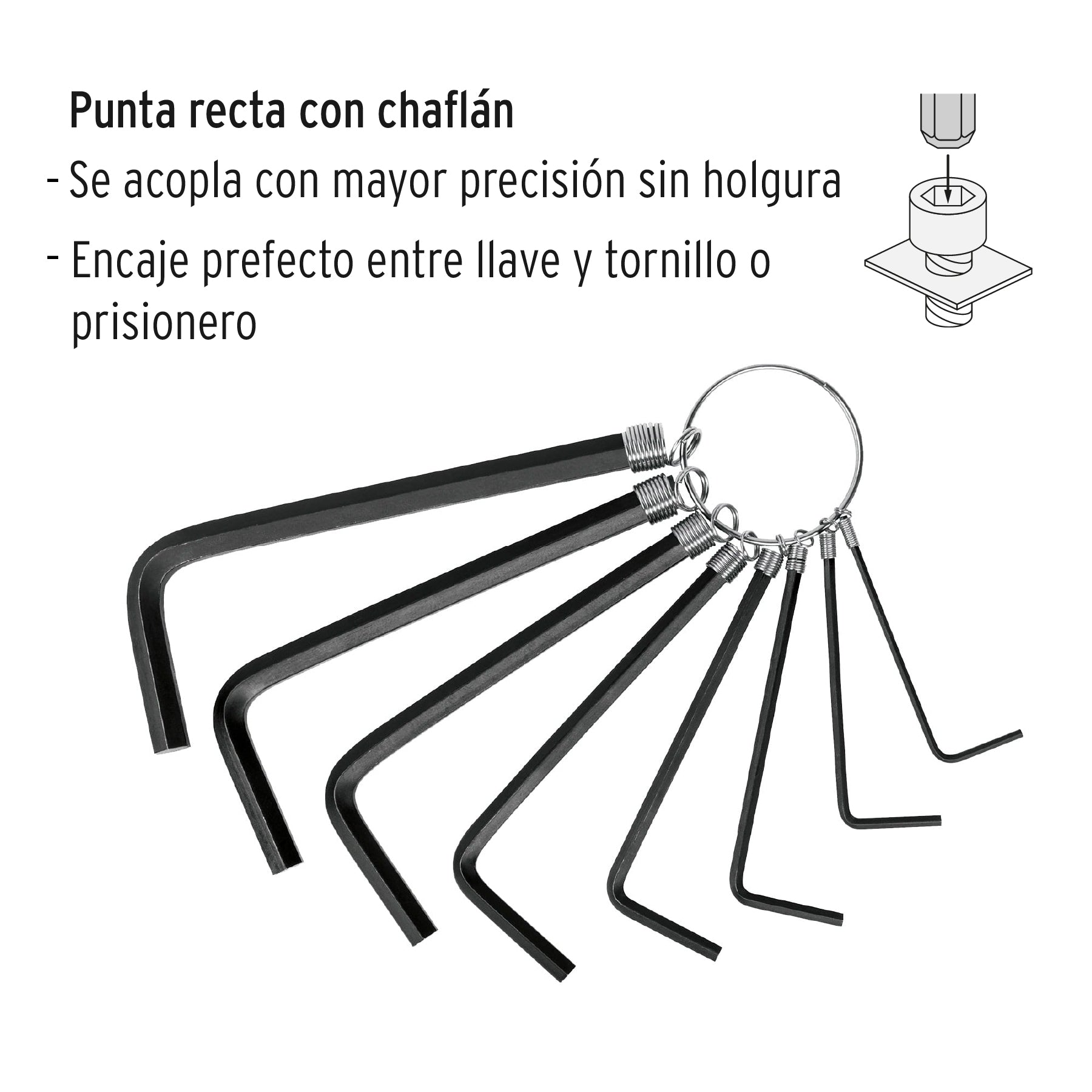 Juego de 8 llaves hexagonales std, tipo llavero,PRETUL