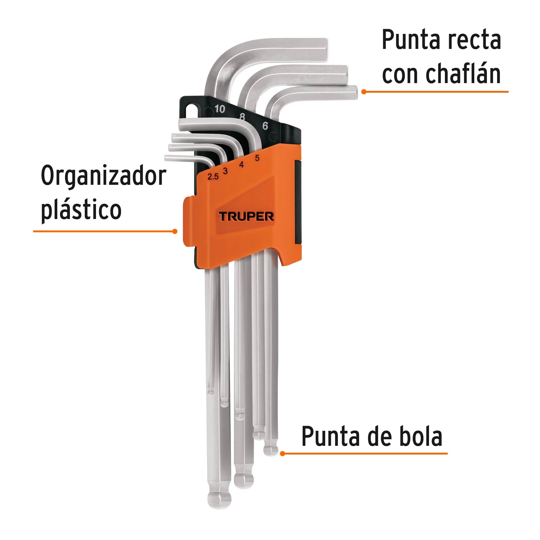 Juego de 7 llaves hexagonales mm largas, punta de bola