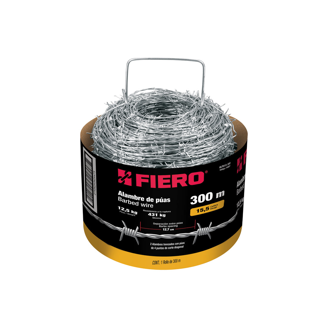 Rollo de alambre de púas 300m calibre 15.5, FIERO