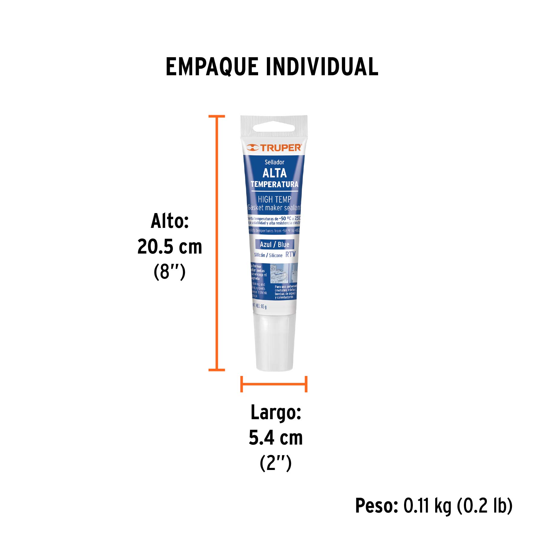Sellador de silicón azul RTV para altas temperaturas, 85 g - Empaque