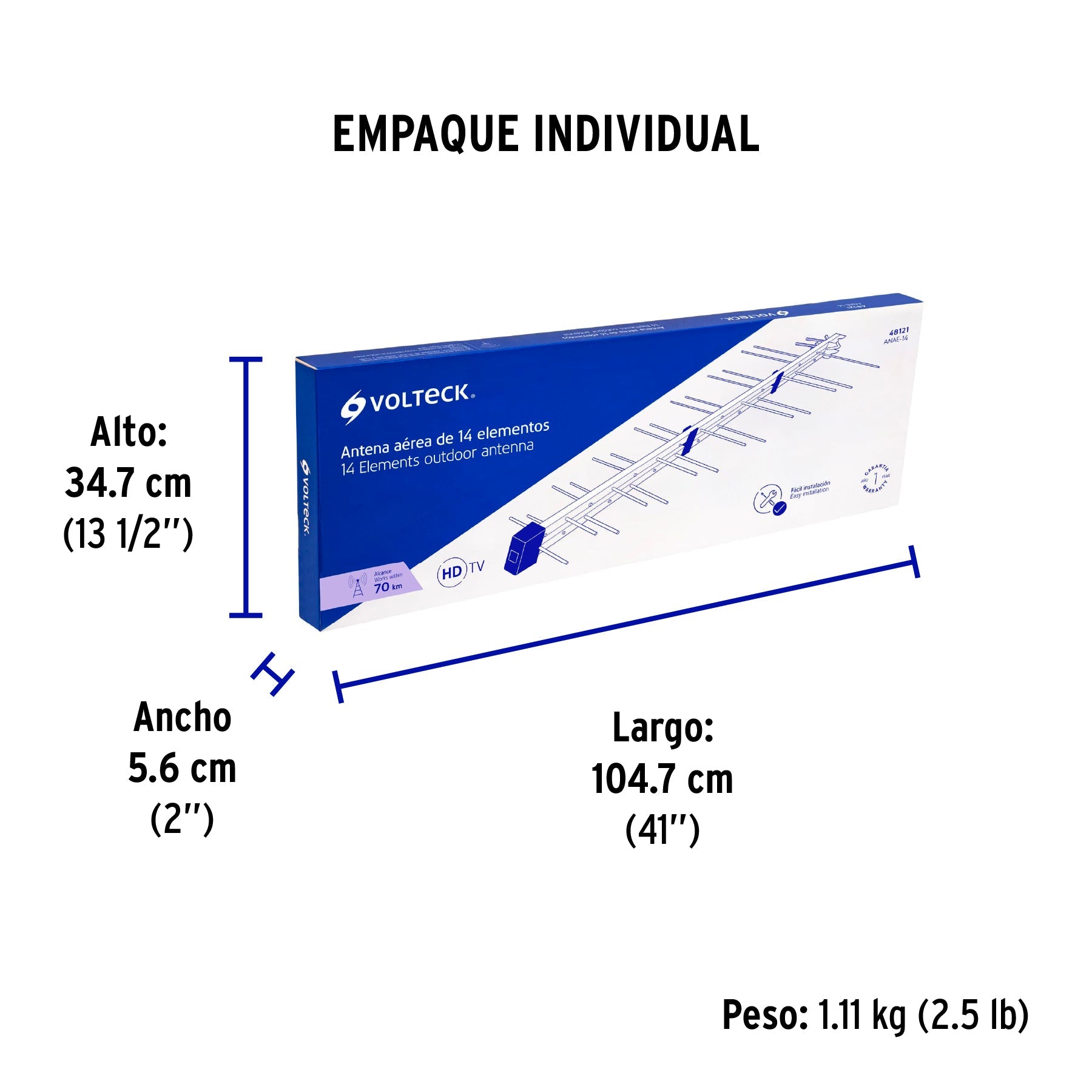 Antena aérea para HD TV, 14 elementos, 12 dB, VOLTECK - Empaque