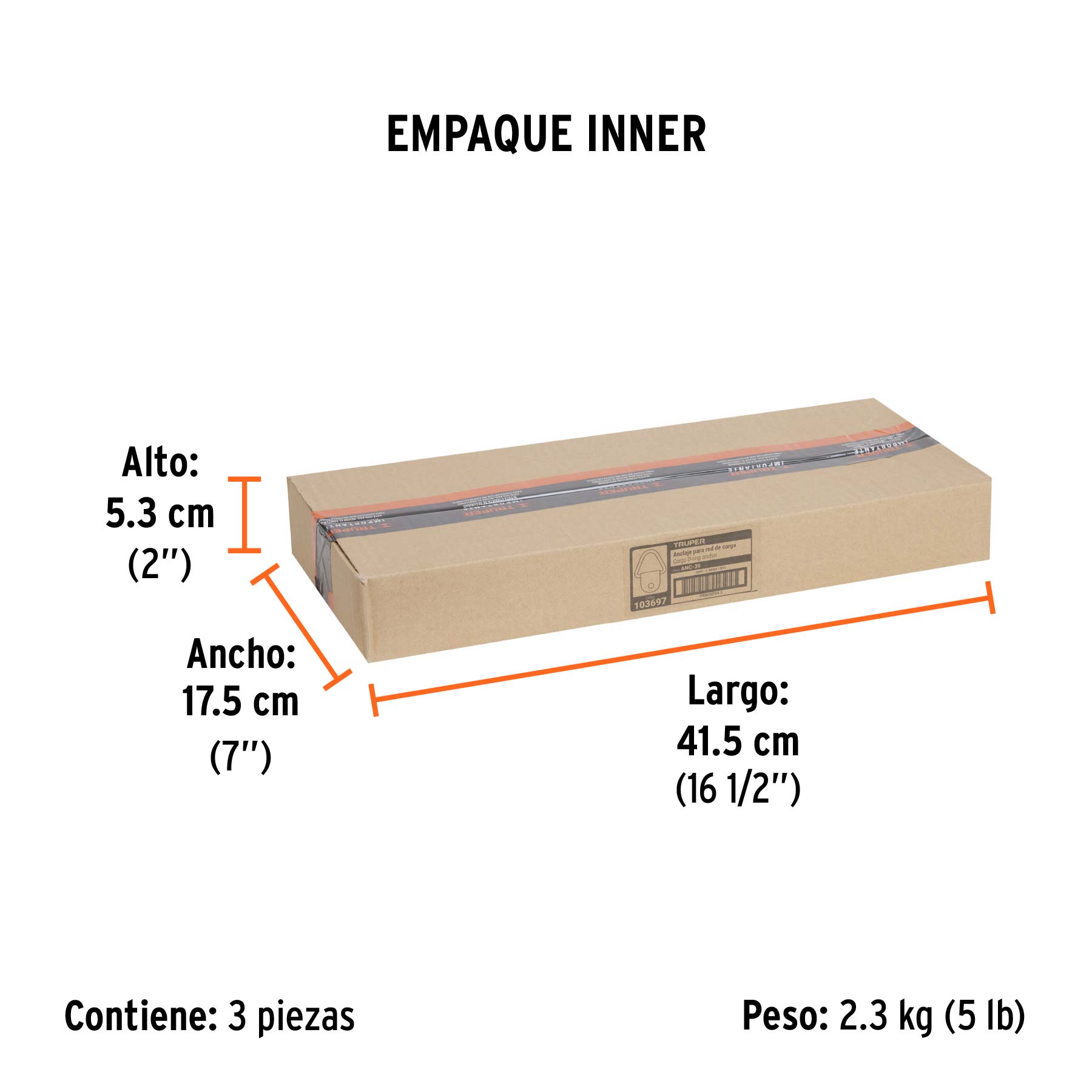 10 anclajes para amarre de carga, anillo en "V" espesor 1/4" - Empaque