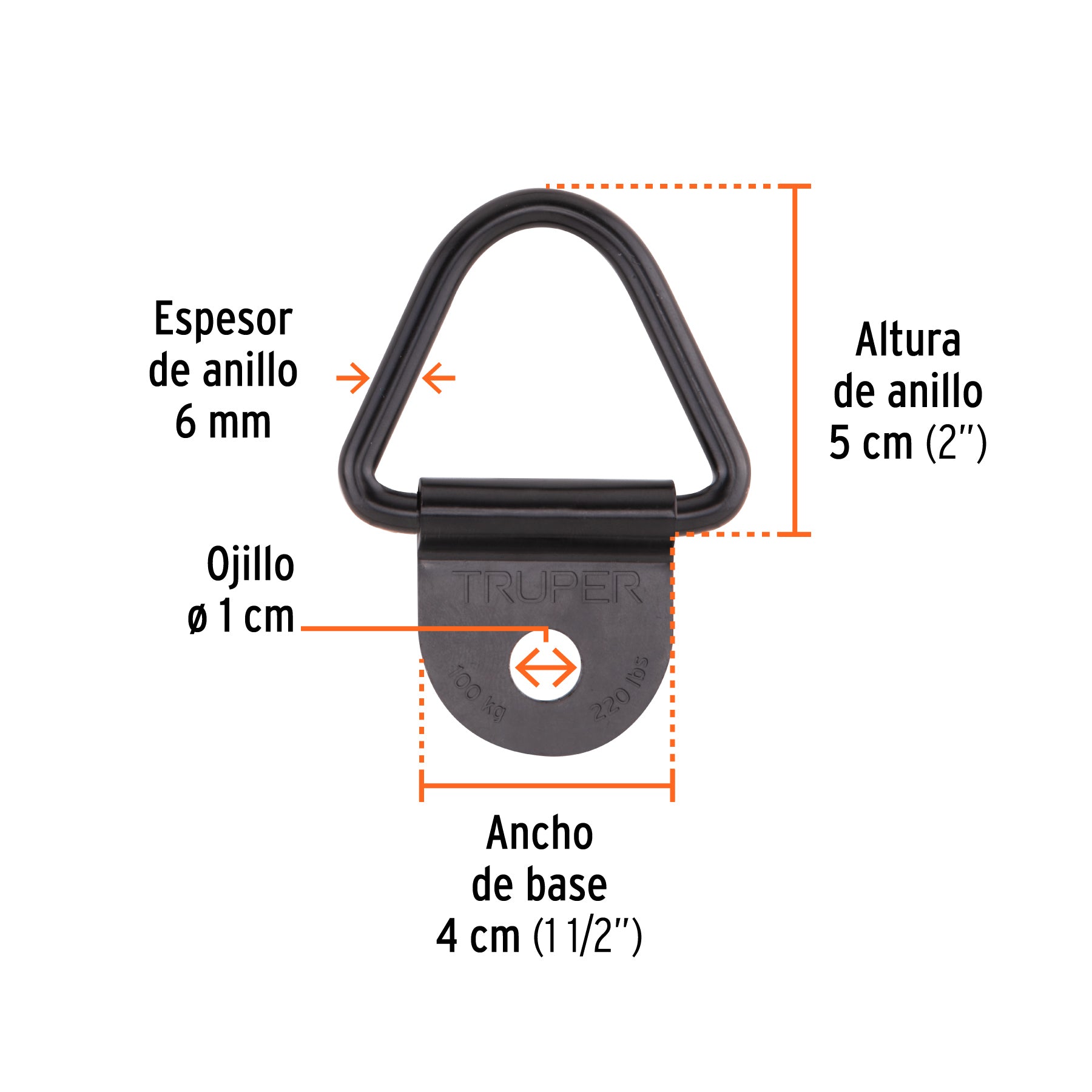 10 anclajes para amarre de carga, anillo en "V" espesor 1/4"