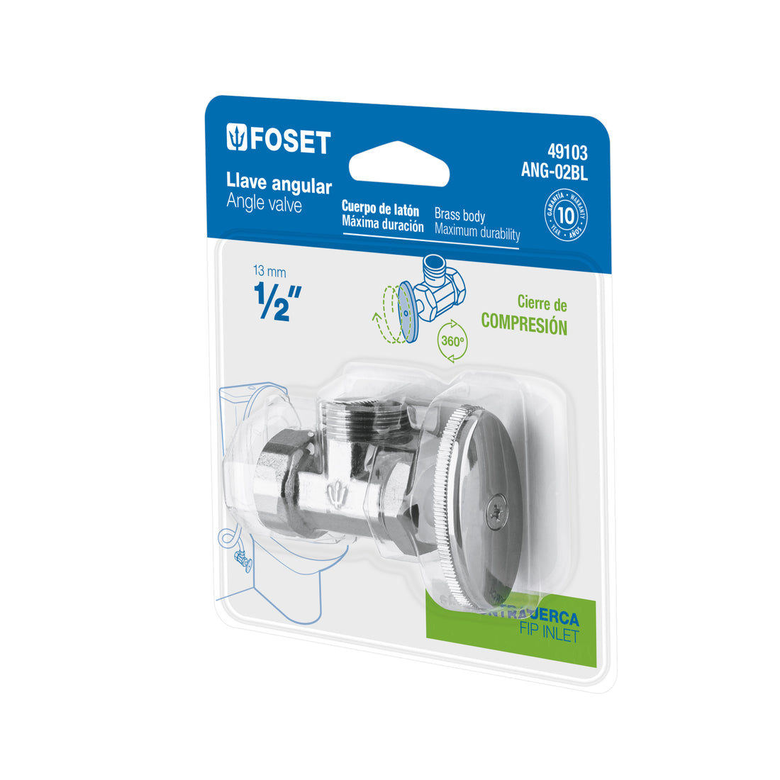 Llave angular 1/2", multivuelta, roscable, blíster, FOSET