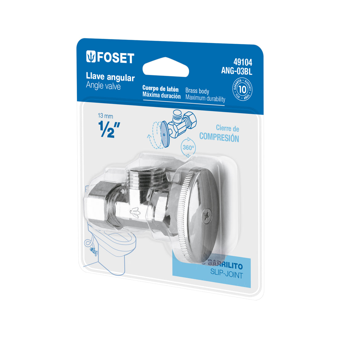 Llave angular 1/2", multivuelta, barrilito, blíster, FOSET