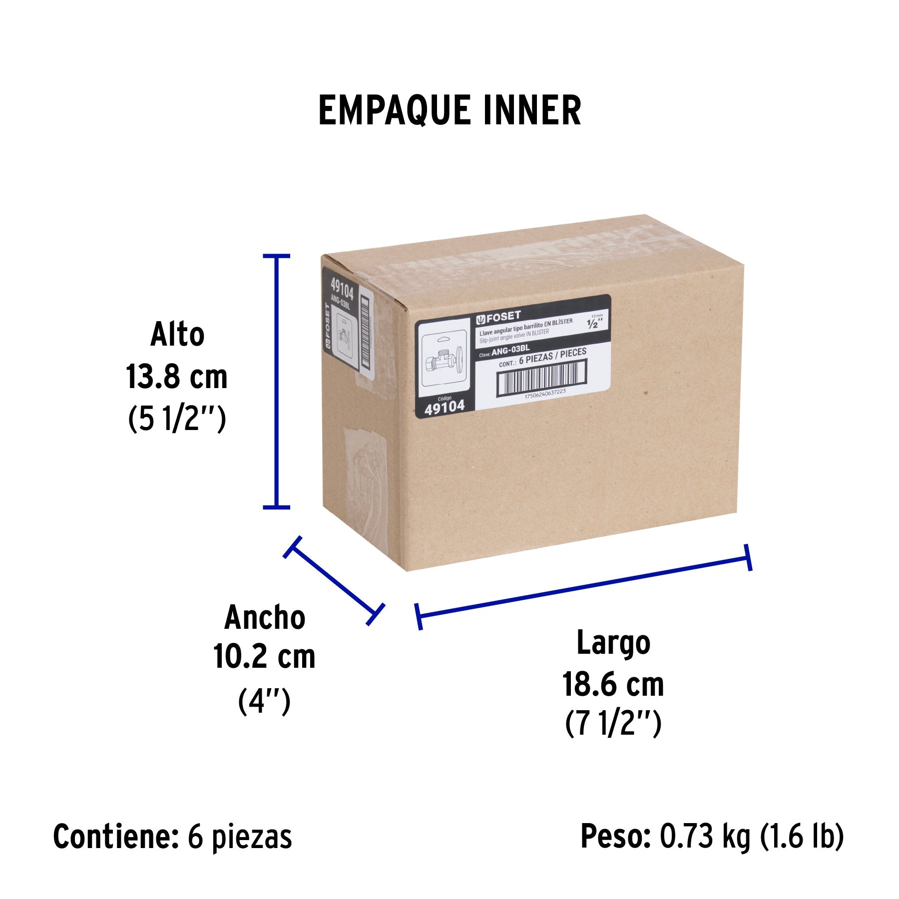 Llave angular 1/2", multivuelta, barrilito, blíster, FOSET - Empaque