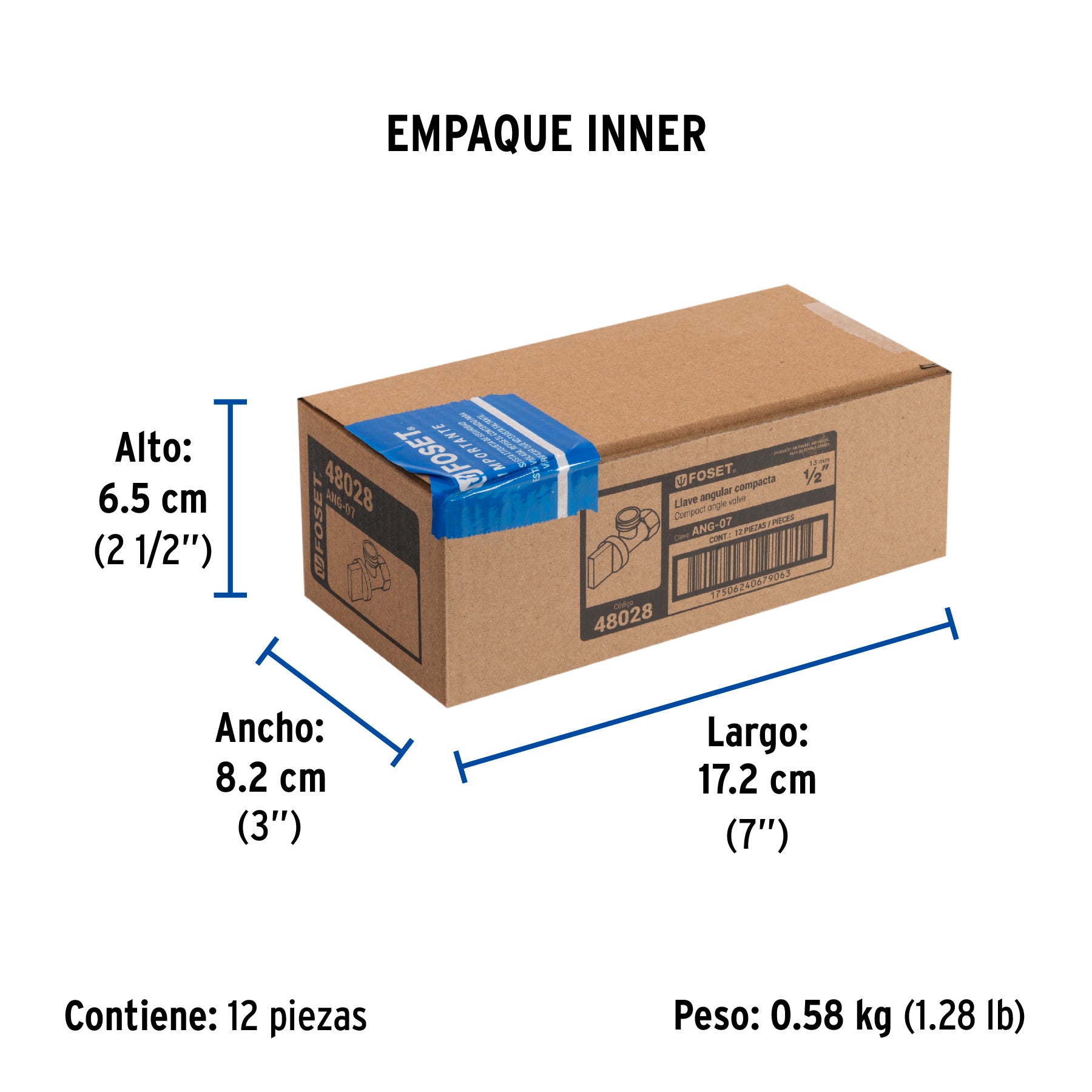 Llave angular 1/2", 1/4 de vuelta, roscable, BASIC - Empaque