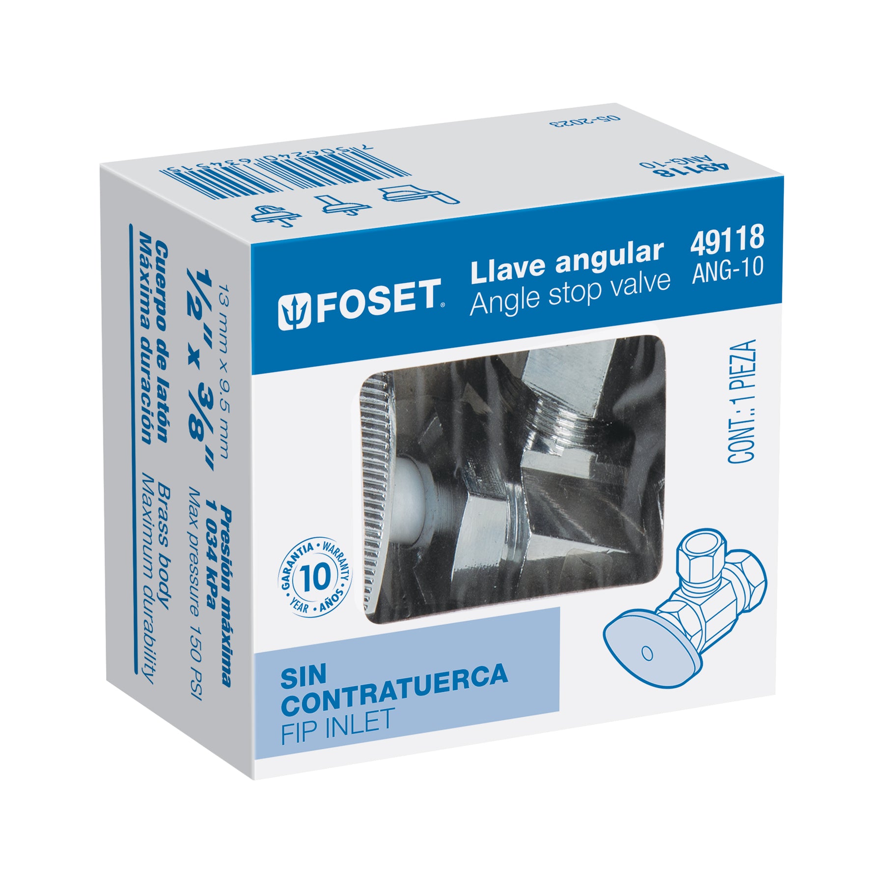 Llave angular 1/2 x 3/8", multivuelta, barrilito, FOSET