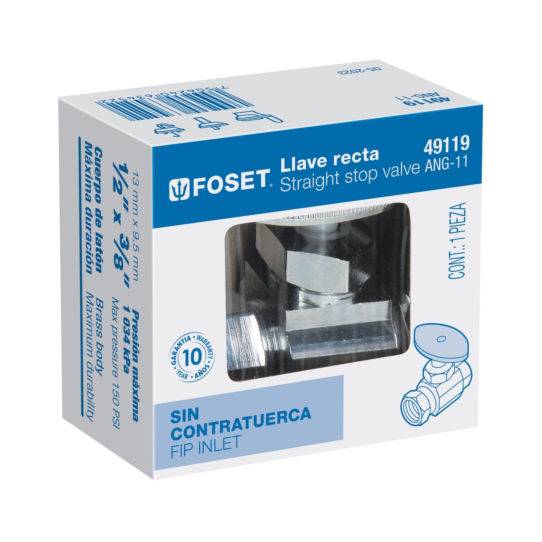 Llave angular recta 1/2 x 3/8", multivuelta,barrilito ,FOSET