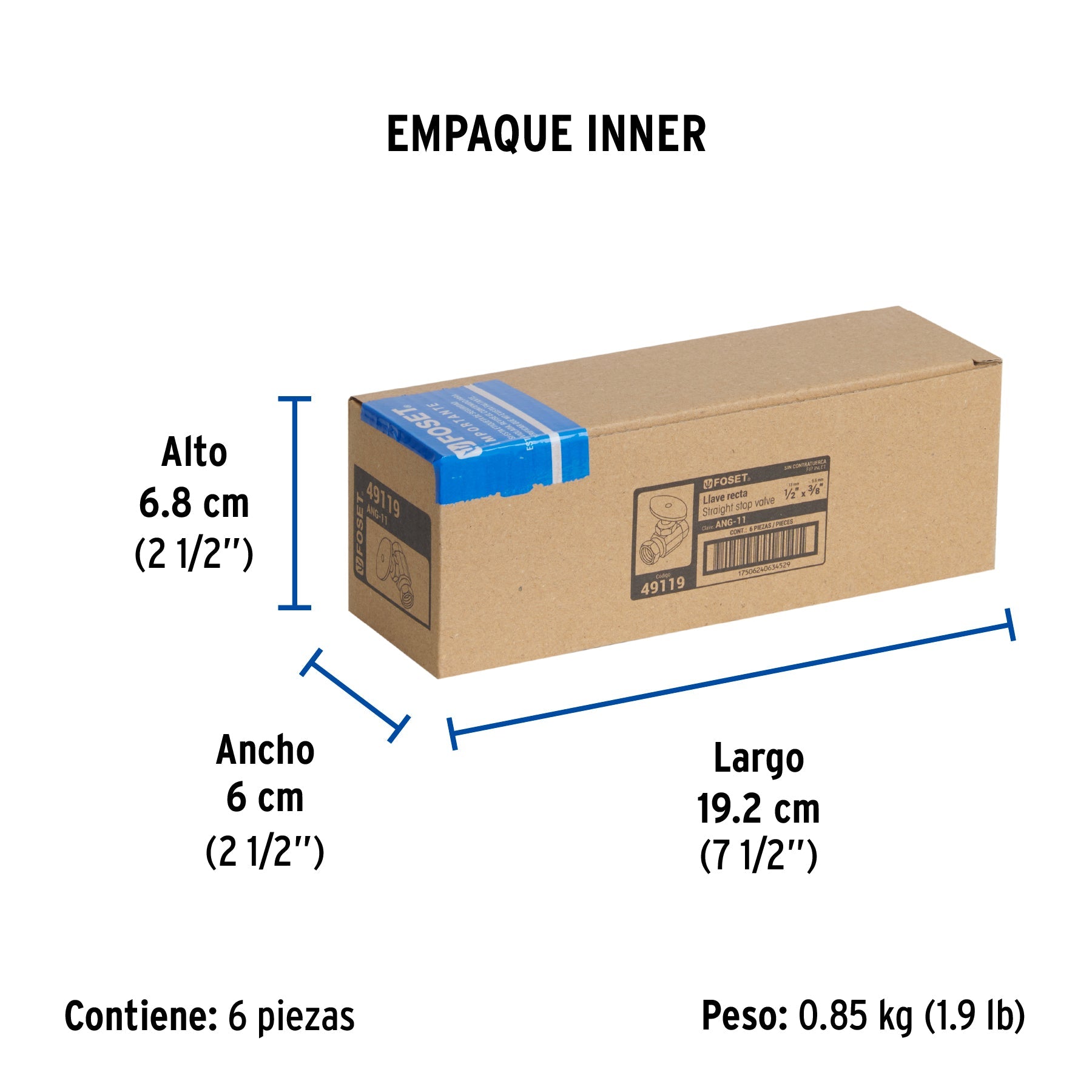 Llave angular recta 1/2 x 3/8", multivuelta,barrilito ,FOSET - Empaque