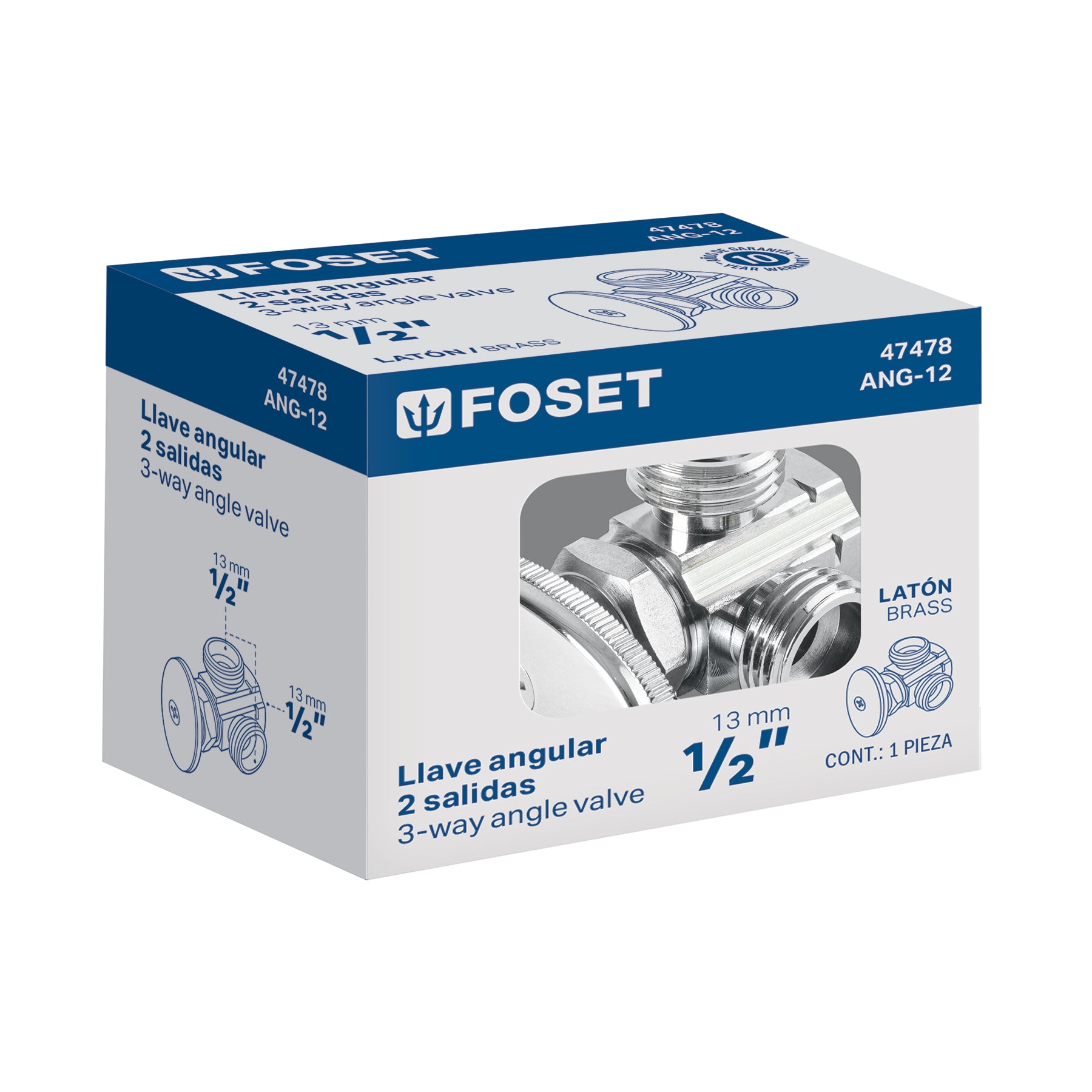 Llave ang. doble salida 1/2", multivuelta, roscable, FOSET
