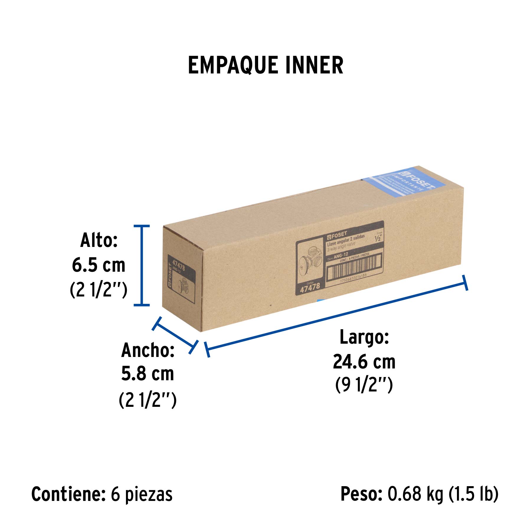 Llave ang. doble salida 1/2", multivuelta, roscable, FOSET - Empaque