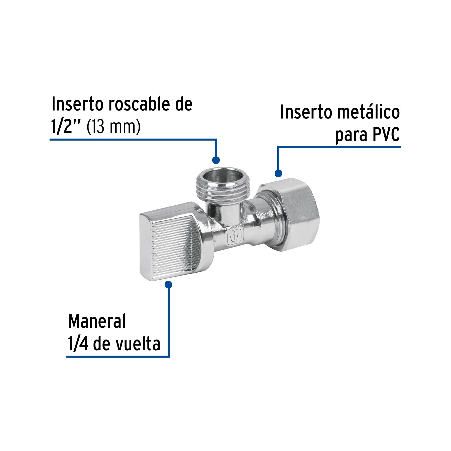 Llave angular 1/2" para CPVC, 1/4 vuelta, barrilito, FOSET