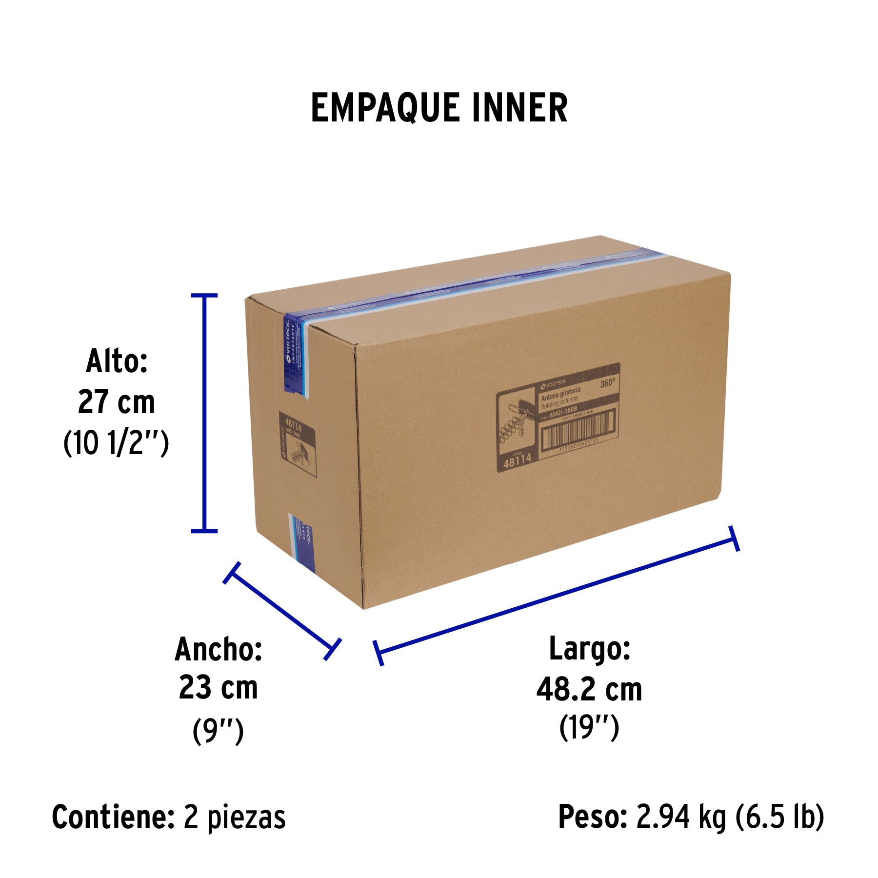 Antena aérea para HD TV, giratoria 360°, 16 dB, VOLTECK - Empaque