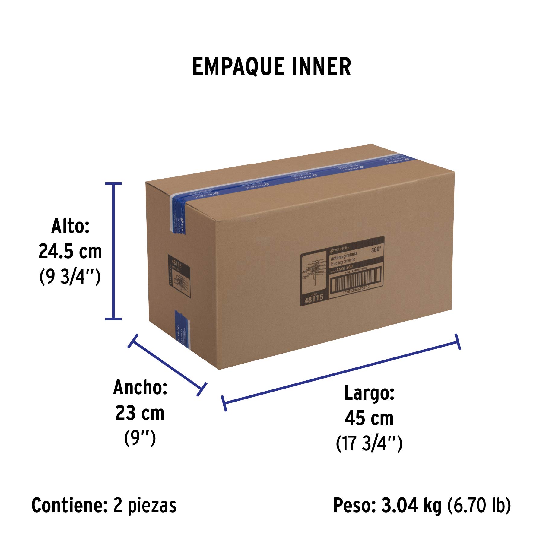 Antena aérea para HD TV, giratoria 360°, 20 dB, VOLTECK - Empaque