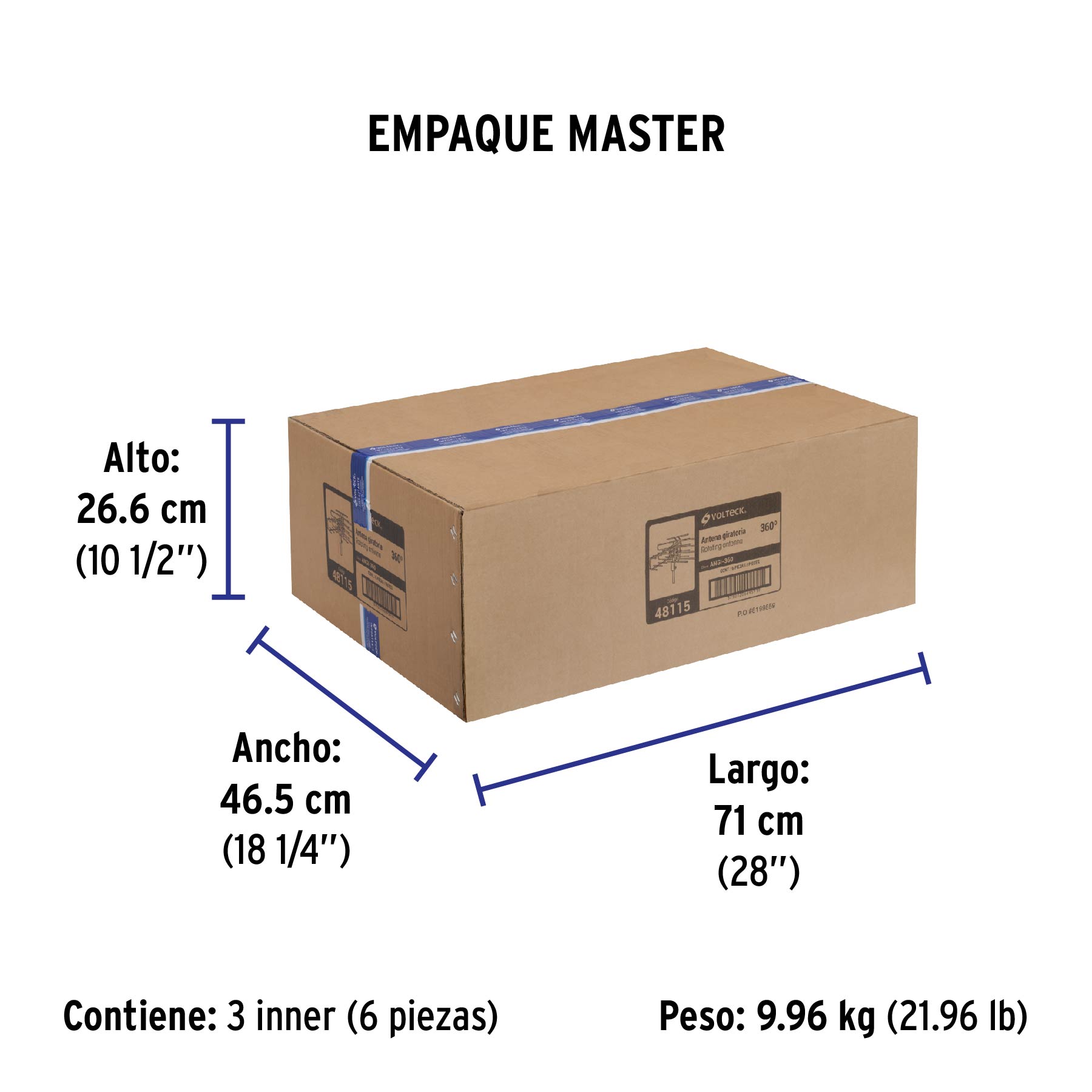 Antena aérea para HD TV, giratoria 360°, 20 dB, VOLTECK - Empaque