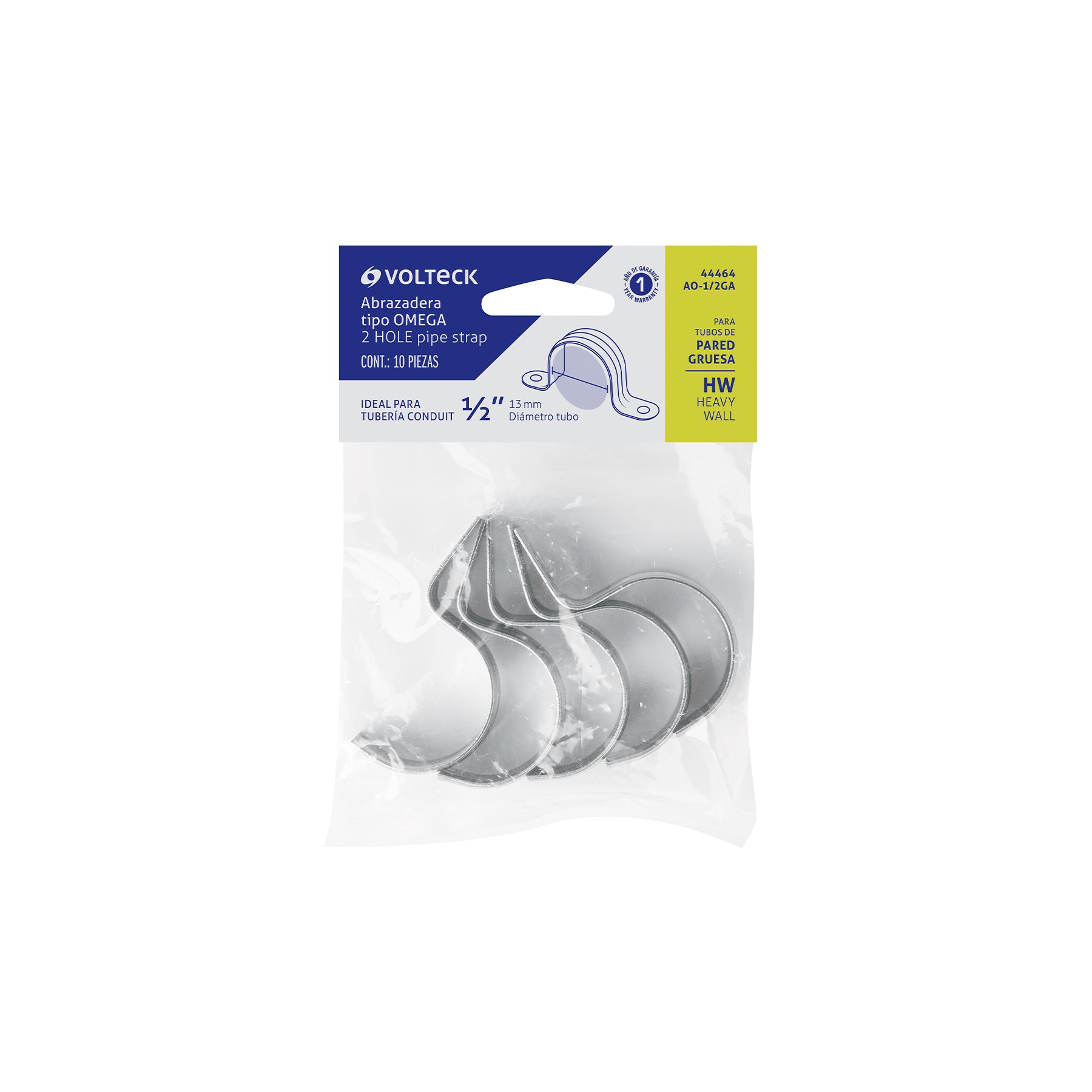Bolsa c/10 abrazaderas tipo omega 1/2" p/tubo pared gruesa