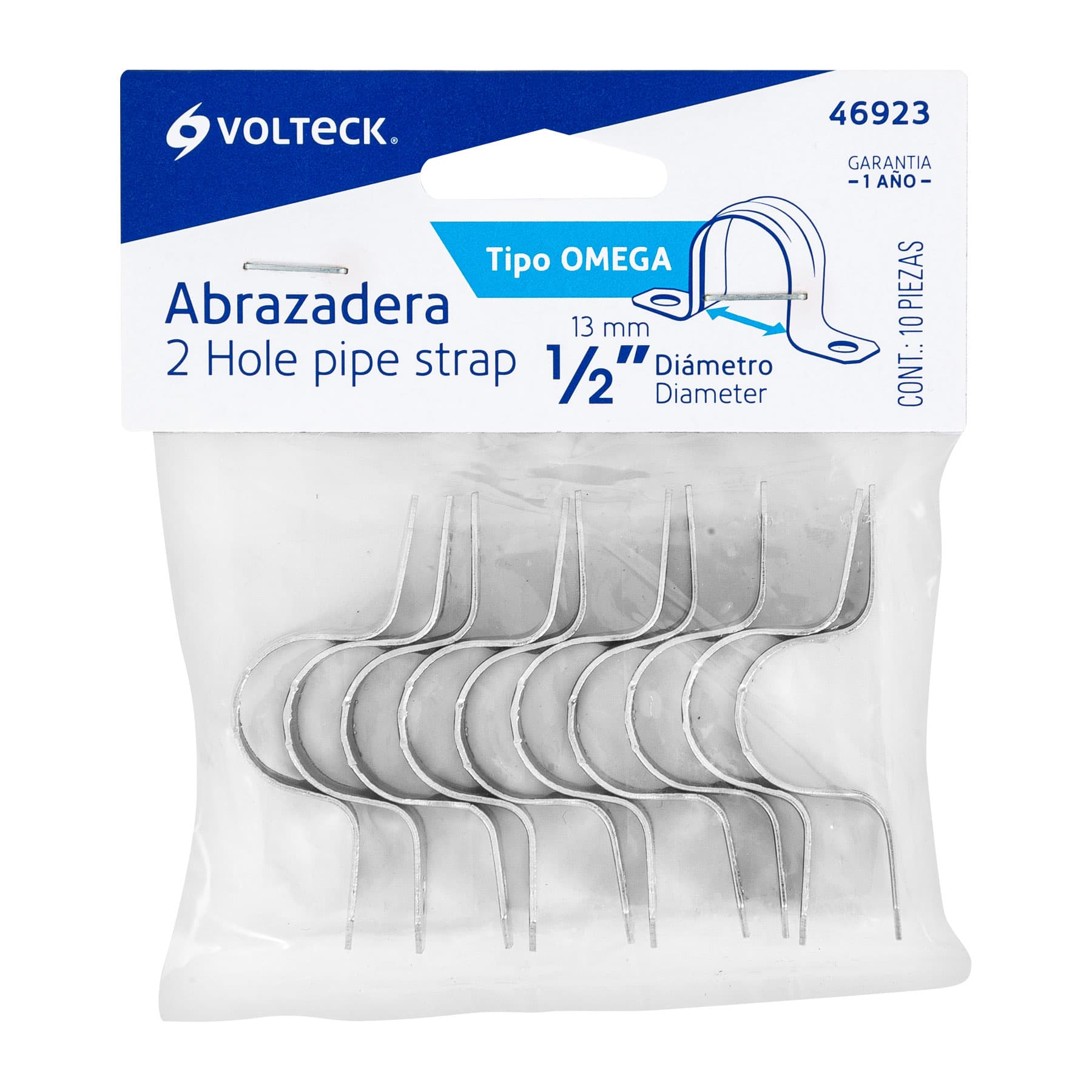 Bolsa c/10 abrazaderas tipo omega 1/2" p/tubo pared delgada
