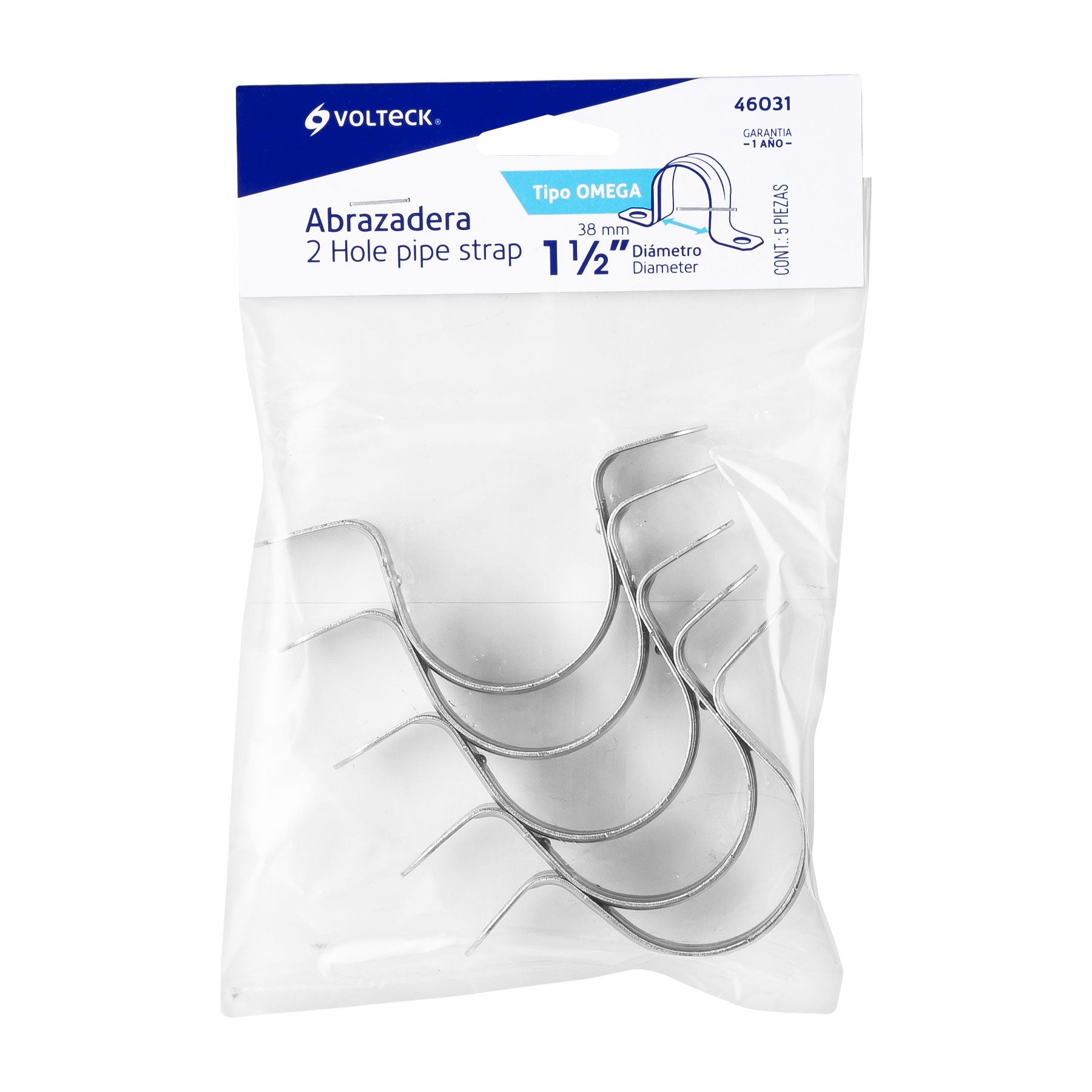 Bolsa c/5 abrazaderas tipo omega 1-1/2" p/tubo pared delgada
