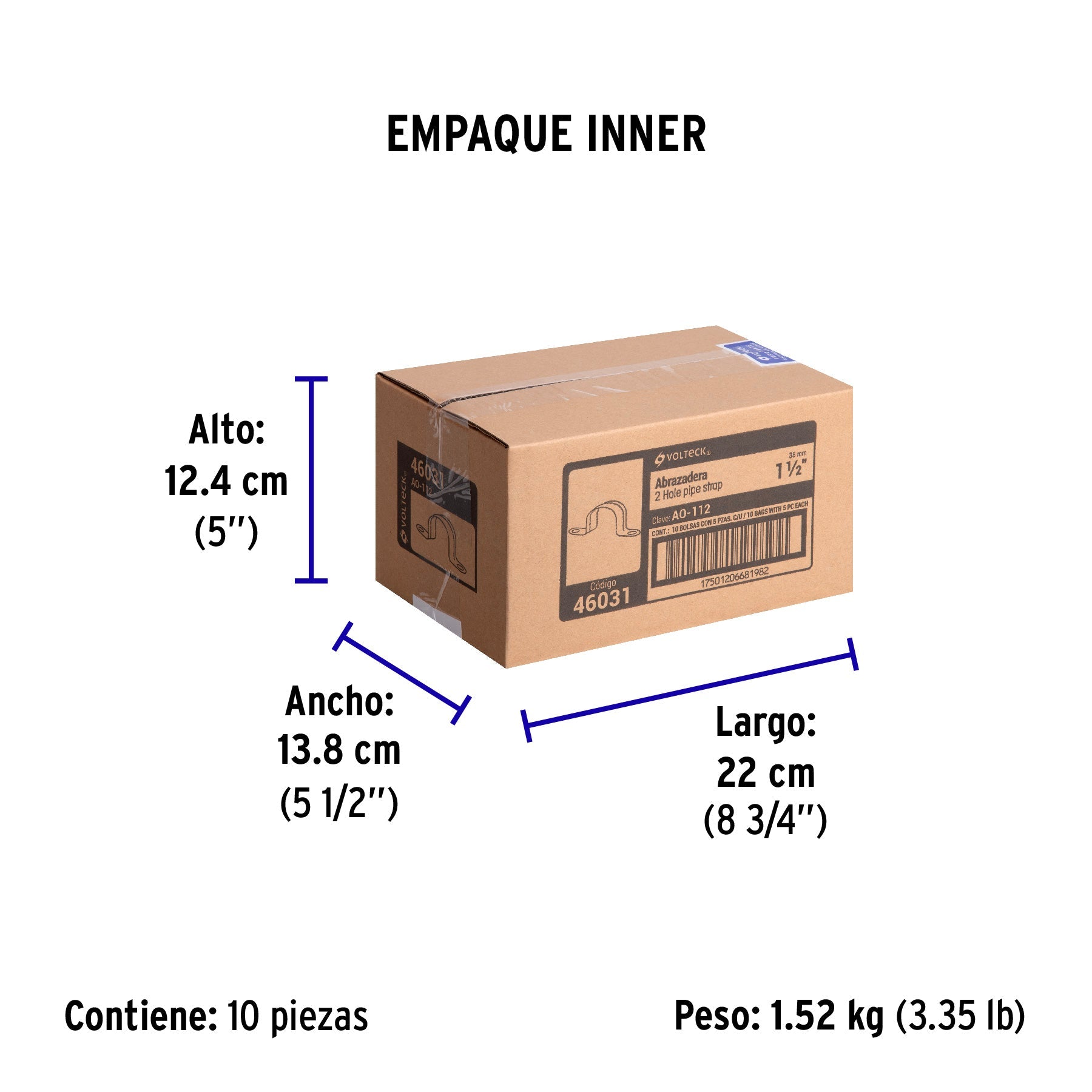 Bolsa c/5 abrazaderas tipo omega 1-1/2" p/tubo pared delgada - Empaque