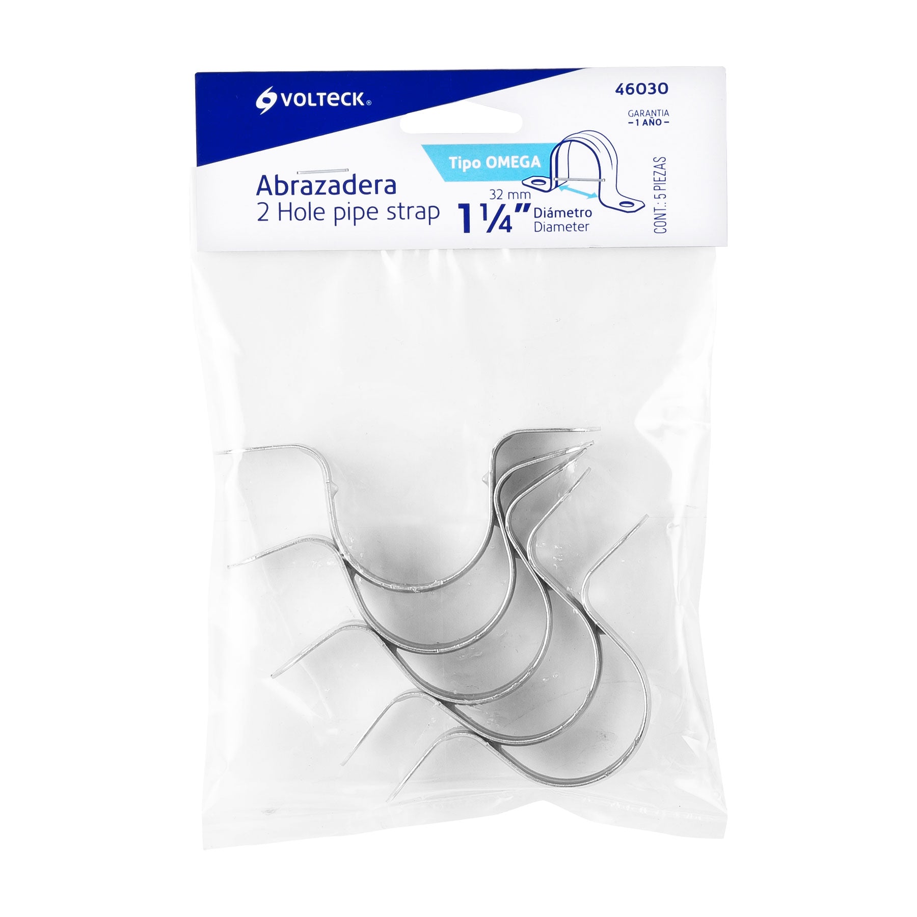 Bolsa c/5 abrazaderas tipo omega 1-1/4" p/tubo pared delgada