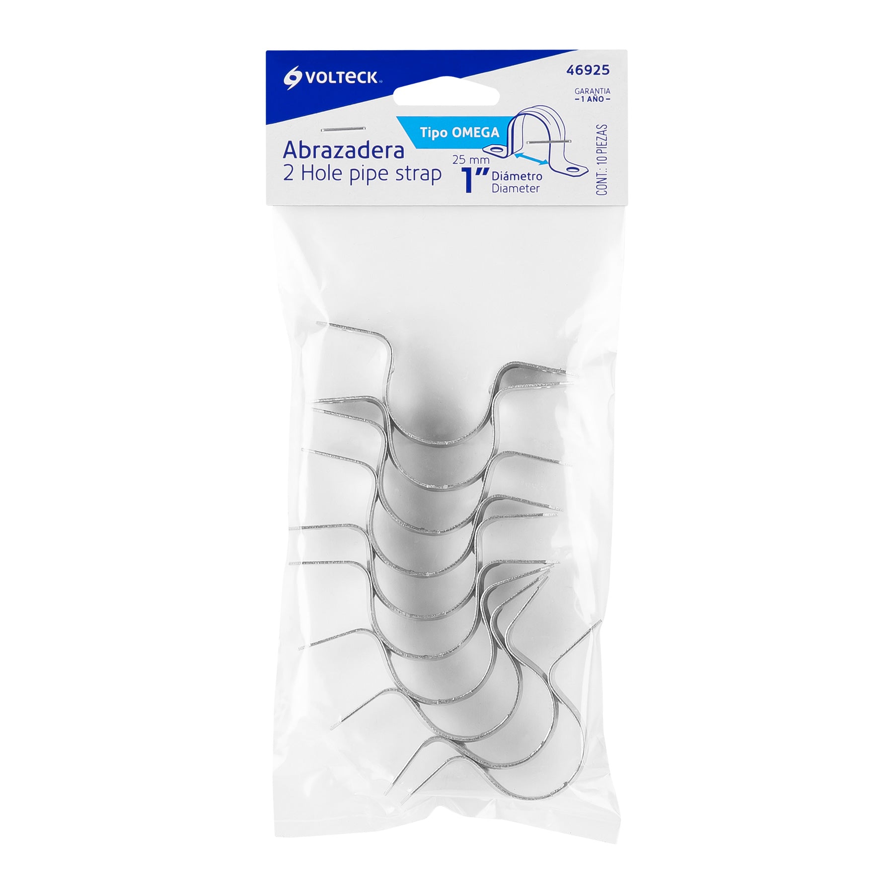 Bolsa c/10 abrazaderas tipo omega 1" p/tubo pared delgada