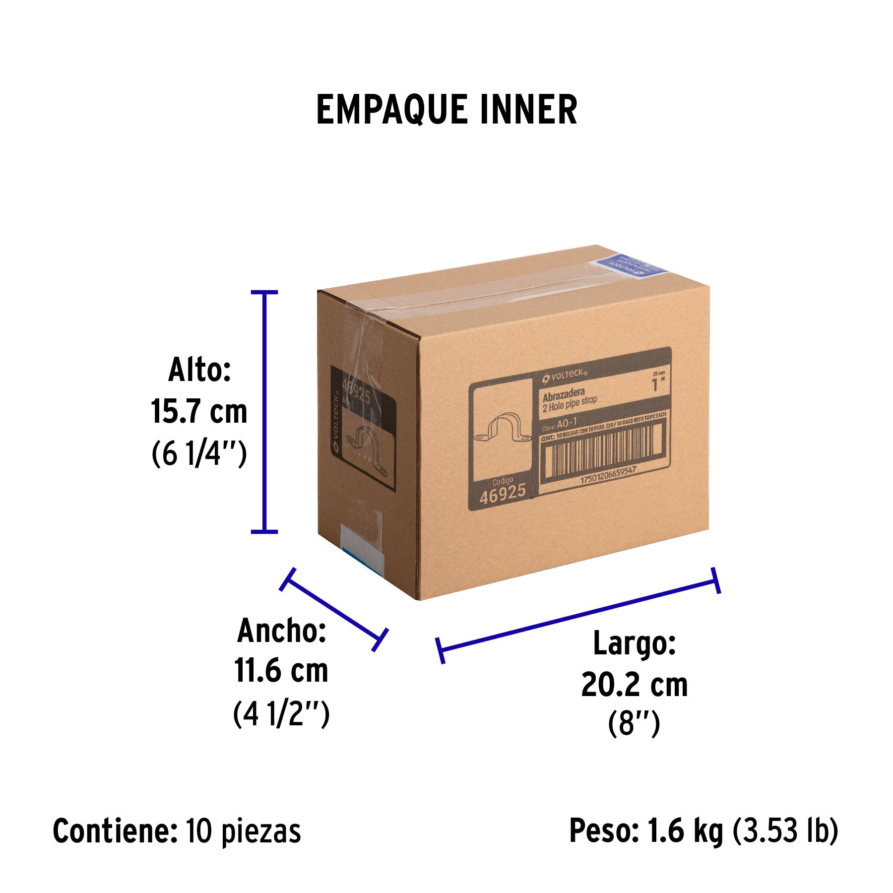 Bolsa c/10 abrazaderas tipo omega 1" p/tubo pared delgada - Empaque