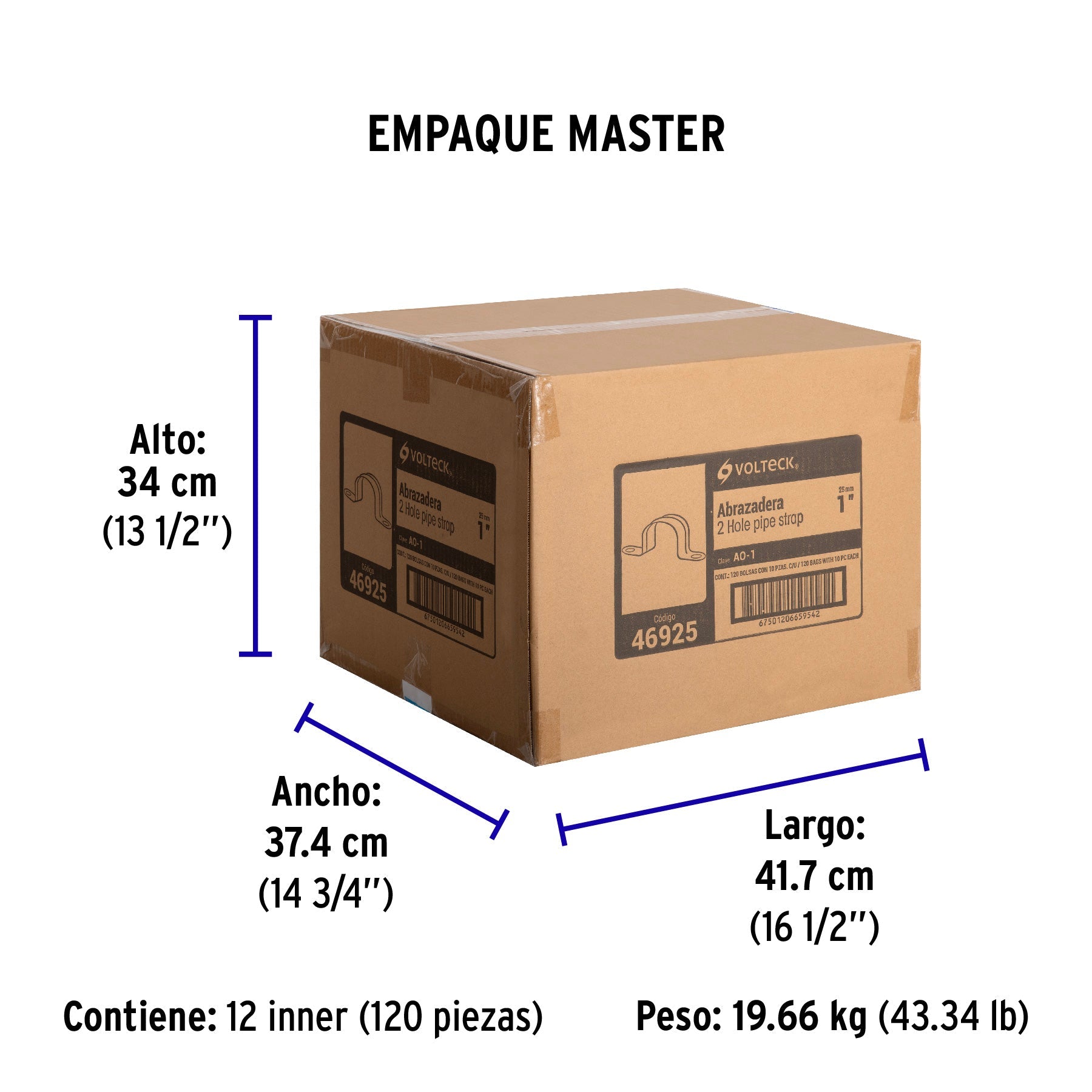 Bolsa c/10 abrazaderas tipo omega 1" p/tubo pared delgada - Empaque
