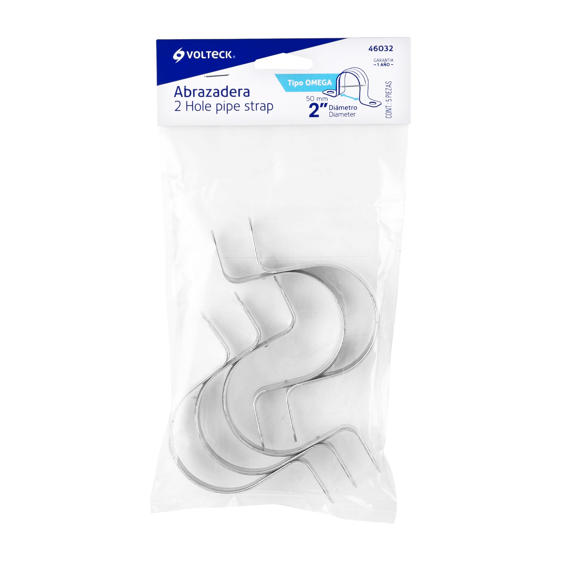 Bolsa c/5 abrazaderas tipo omega 2" p/tubo pared delgada