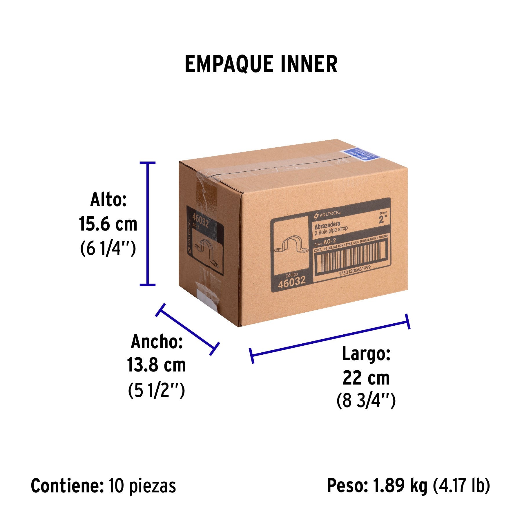 Bolsa c/5 abrazaderas tipo omega 2" p/tubo pared delgada - Empaque