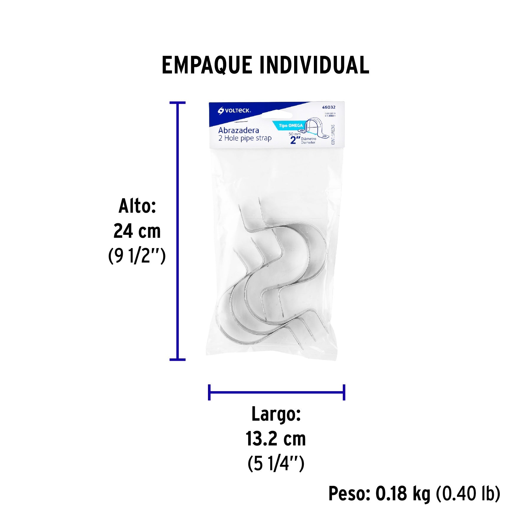 Bolsa c/5 abrazaderas tipo omega 2" p/tubo pared delgada - Empaque