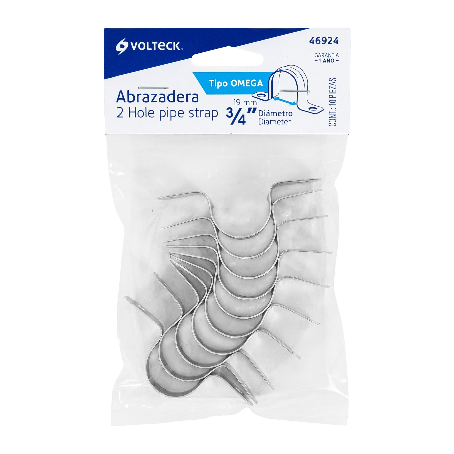 Bolsa c/10 abrazaderas tipo omega 3/4" p/tubo pared delgada