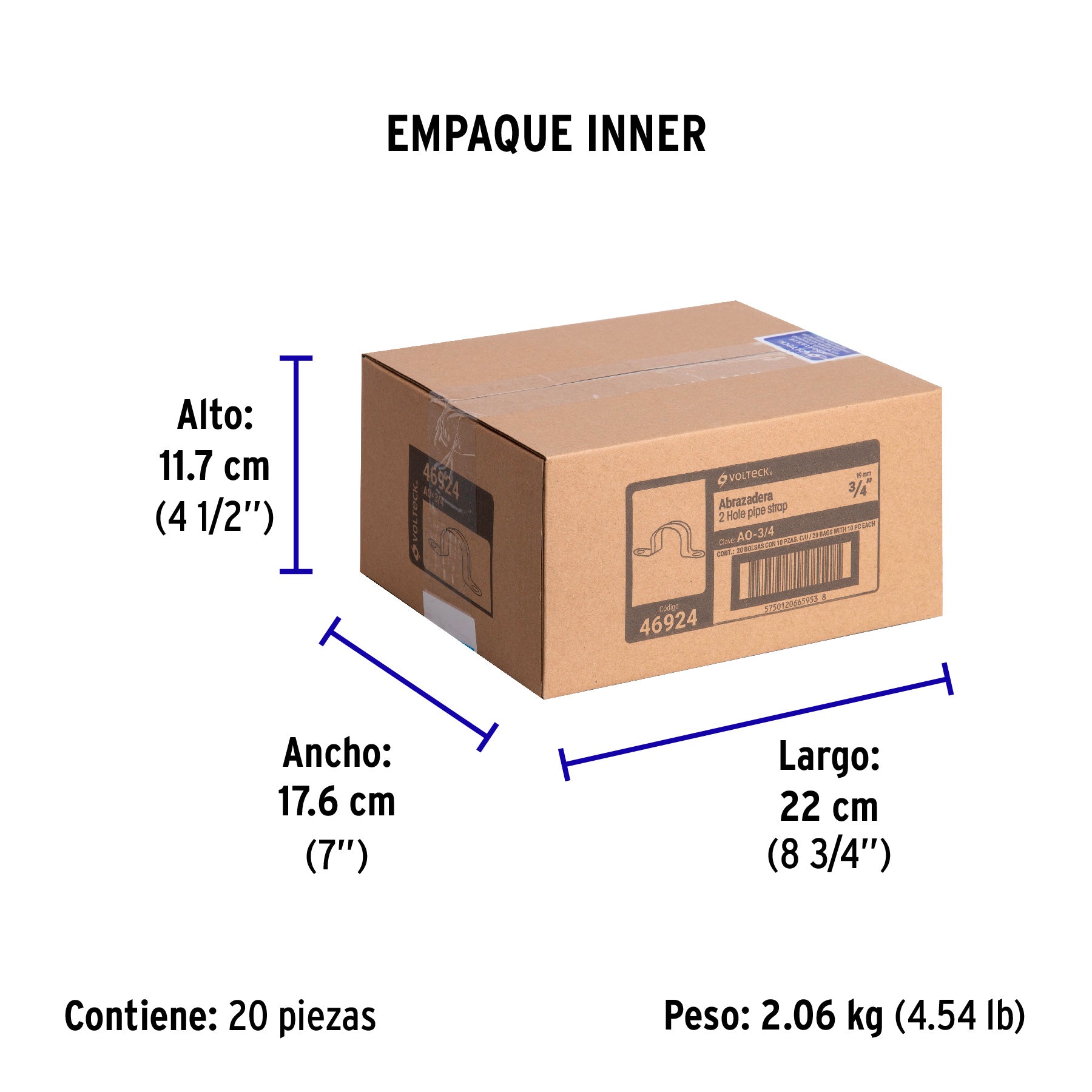 Bolsa c/10 abrazaderas tipo omega 3/4" p/tubo pared delgada - Empaque