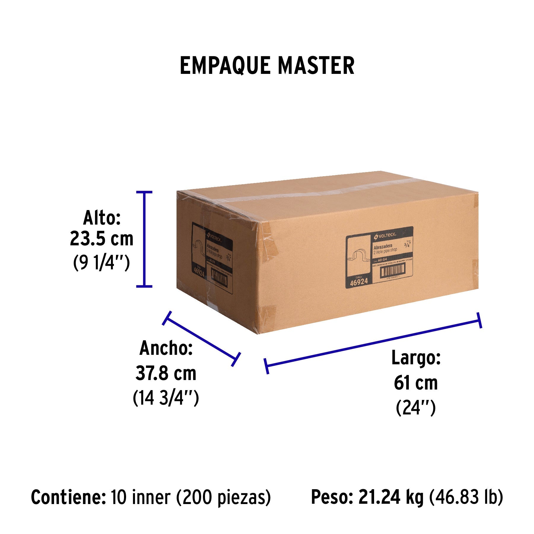 Bolsa c/10 abrazaderas tipo omega 3/4" p/tubo pared delgada - Empaque