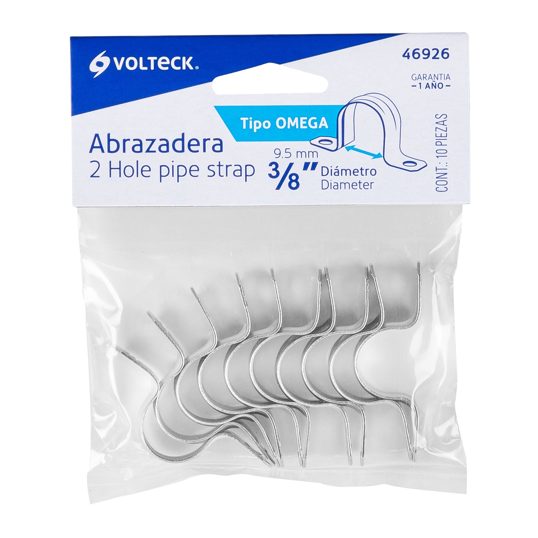 Bolsa c/10 abrazaderas tipo omega 3/8" p/tubo pared delgada