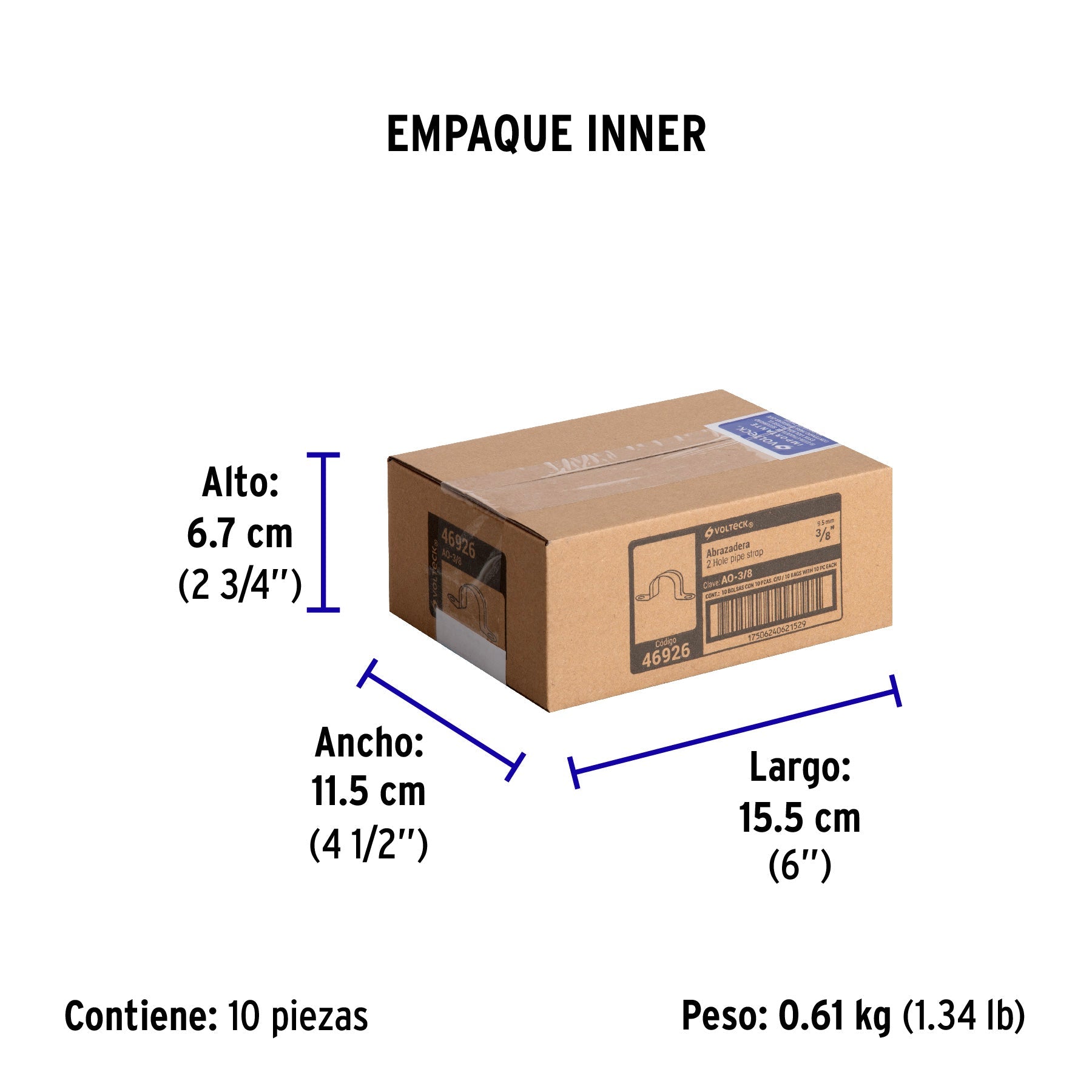 Bolsa c/10 abrazaderas tipo omega 3/8" p/tubo pared delgada - Empaque