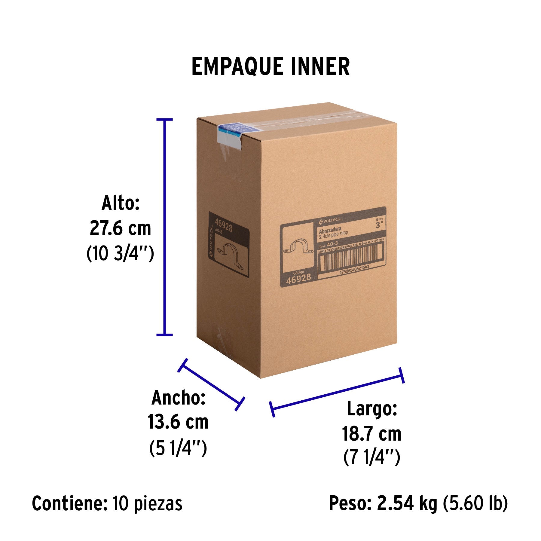 Bolsa c/5 abrazaderas tipo omega 3" p/tubo pared delgada - Empaque
